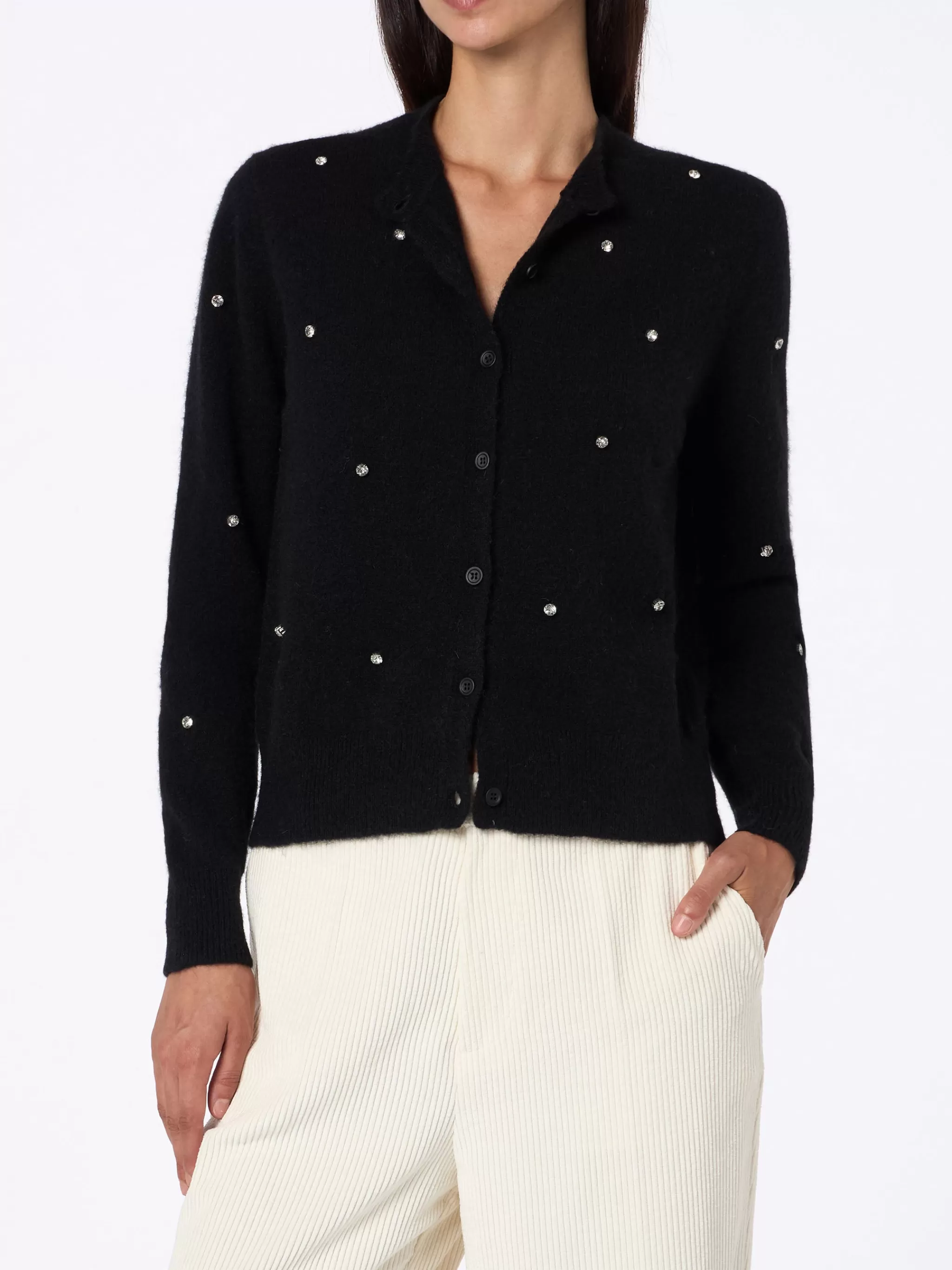 MC2 Saint Barth Woman black cardigan Bellamy with rhinestones Best Sale