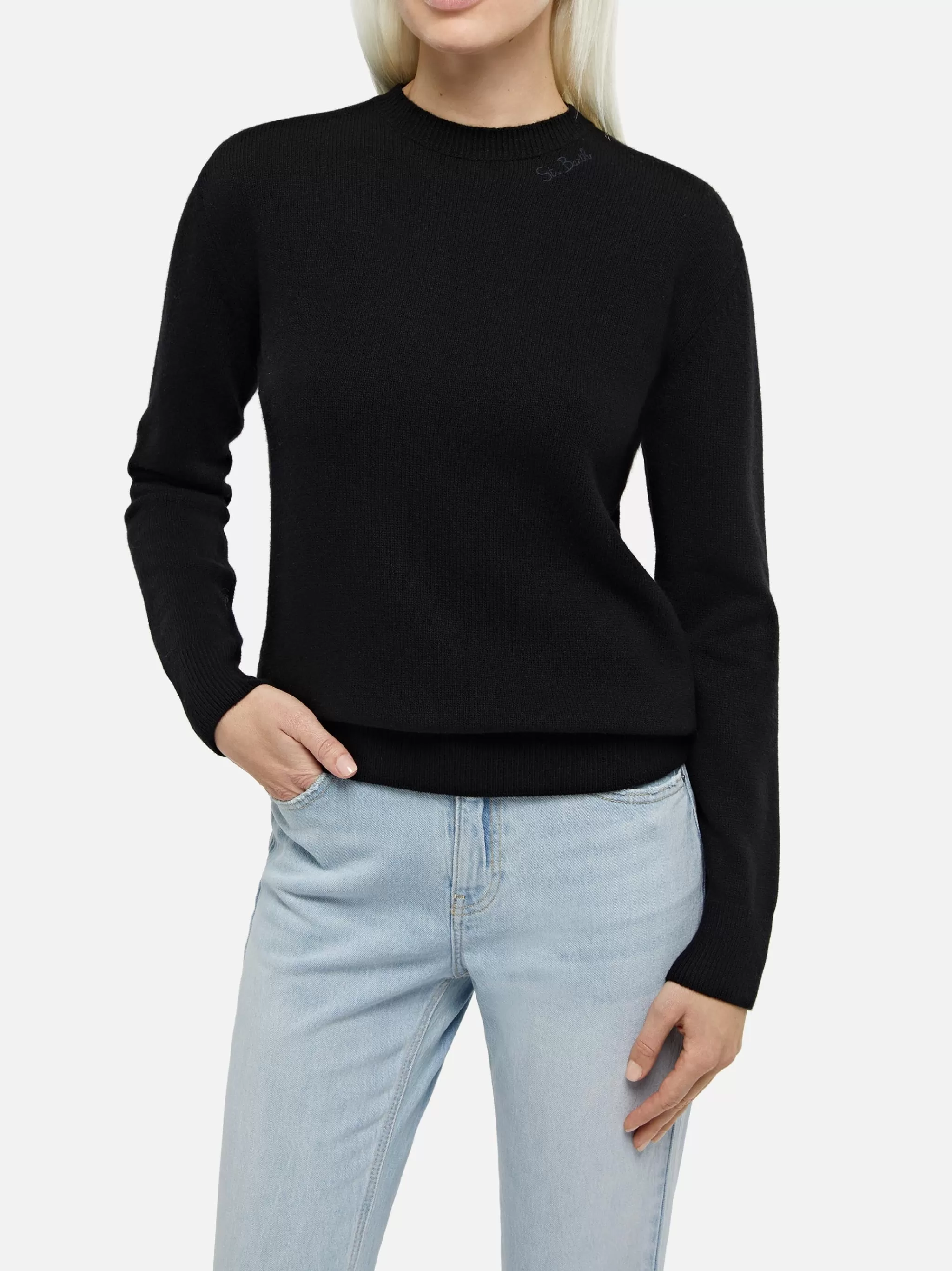 MC2 Saint Barth Woman black cashmere blend crewneck sweater Sorbonne Best Sale