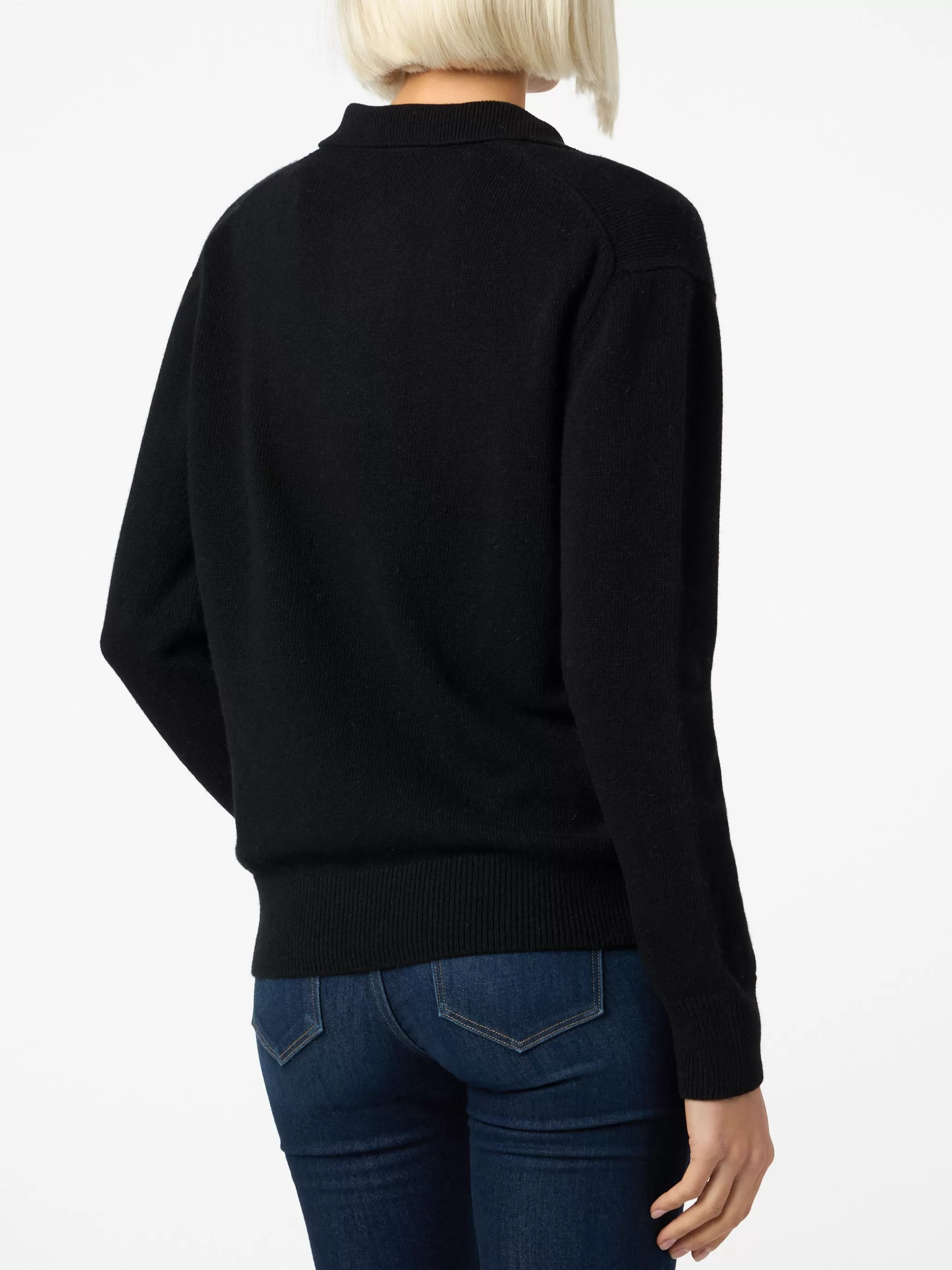 MC2 Saint Barth Woman black cashmere blend sweater Eze with polo collar Outlet