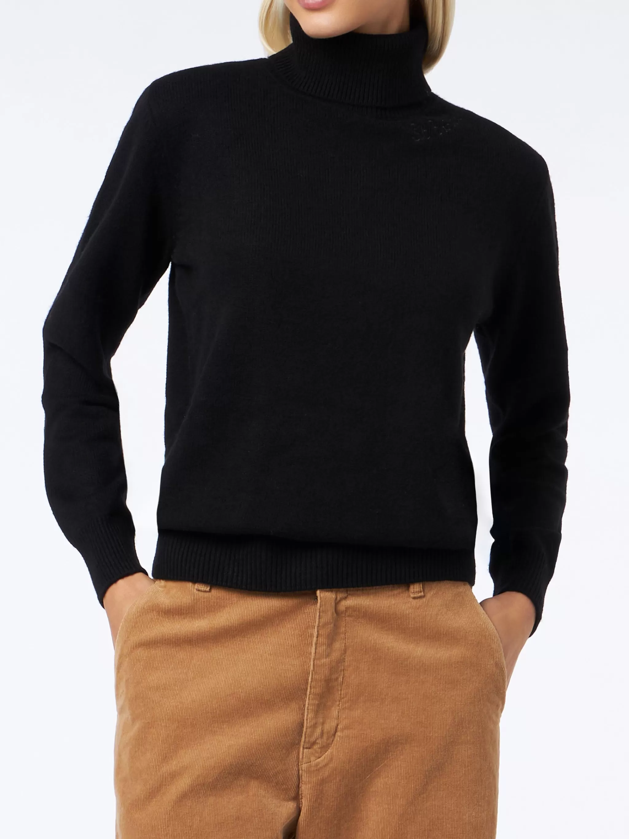 MC2 Saint Barth Woman black cashmere blend turtleneck sweater Moody Shop