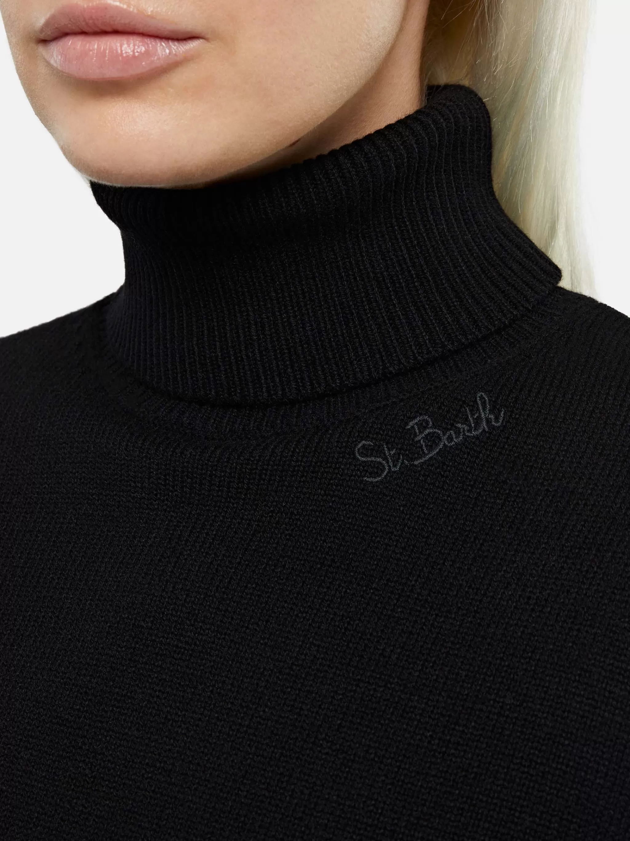 MC2 Saint Barth Woman black cashmere blend turtleneck sweater Moody New