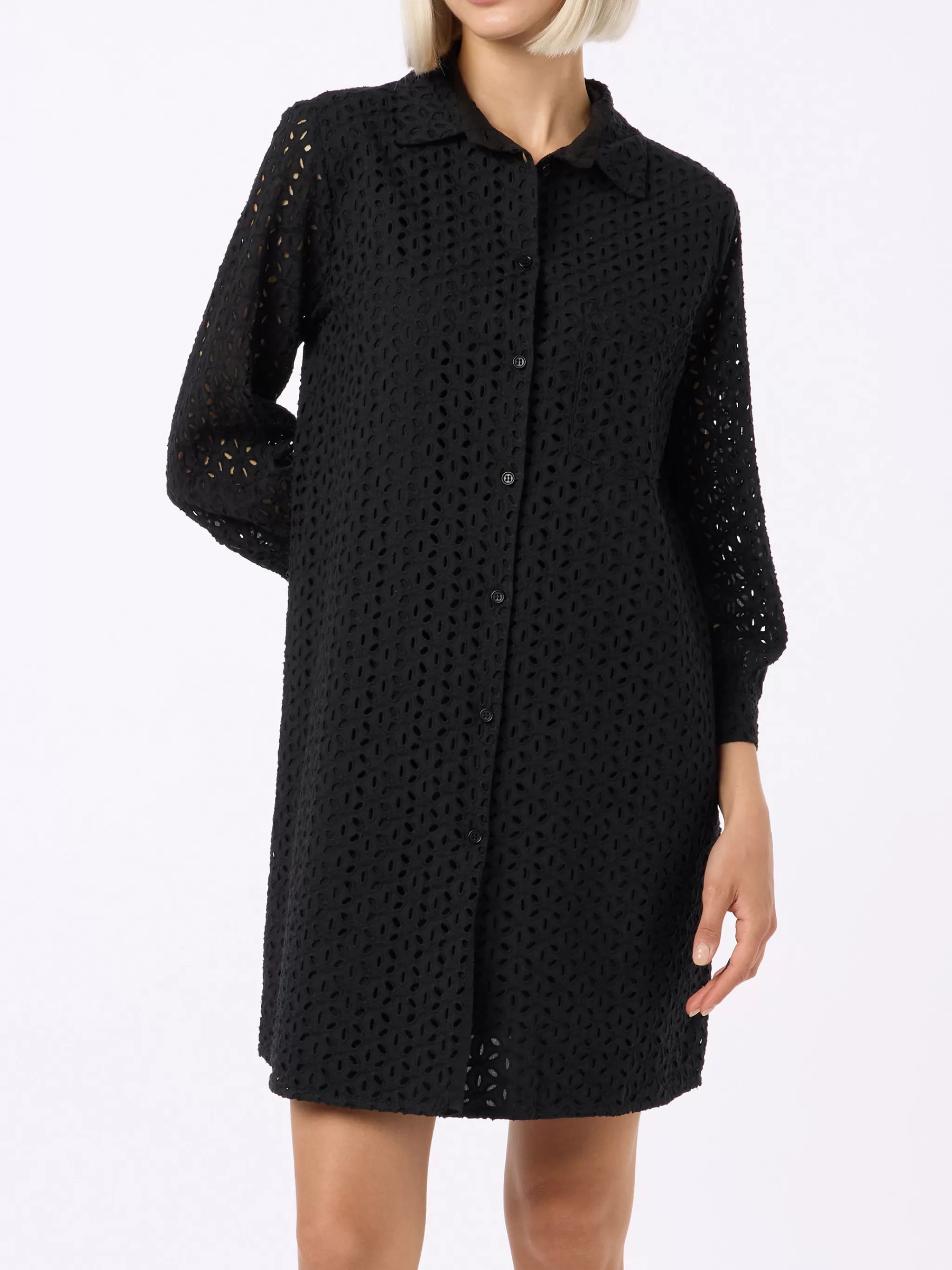 MC2 Saint Barth Woman black Sangallo shirt mini dress Outlet