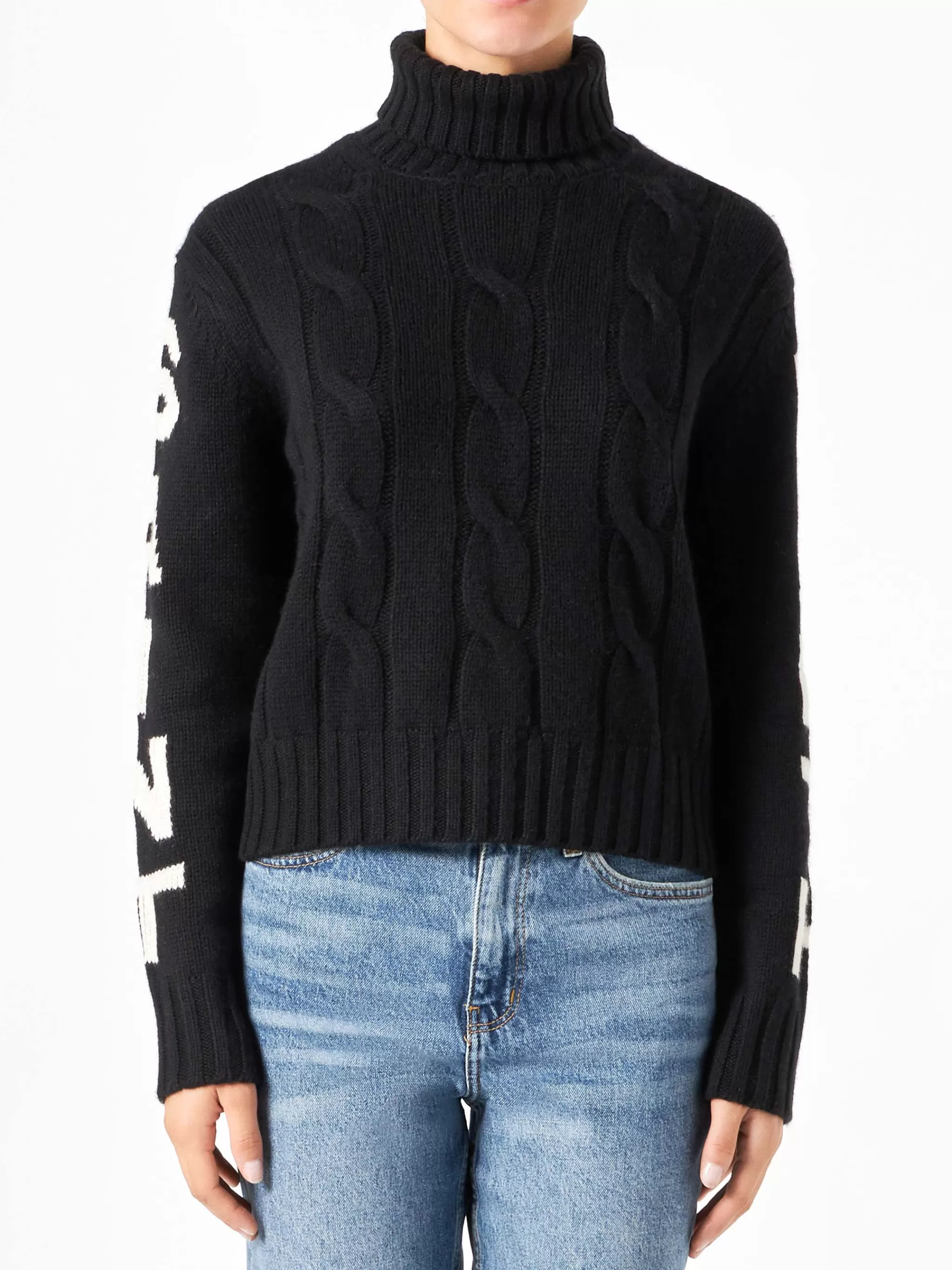 MC2 Saint Barth Woman black turtleneck braided sweater Hot