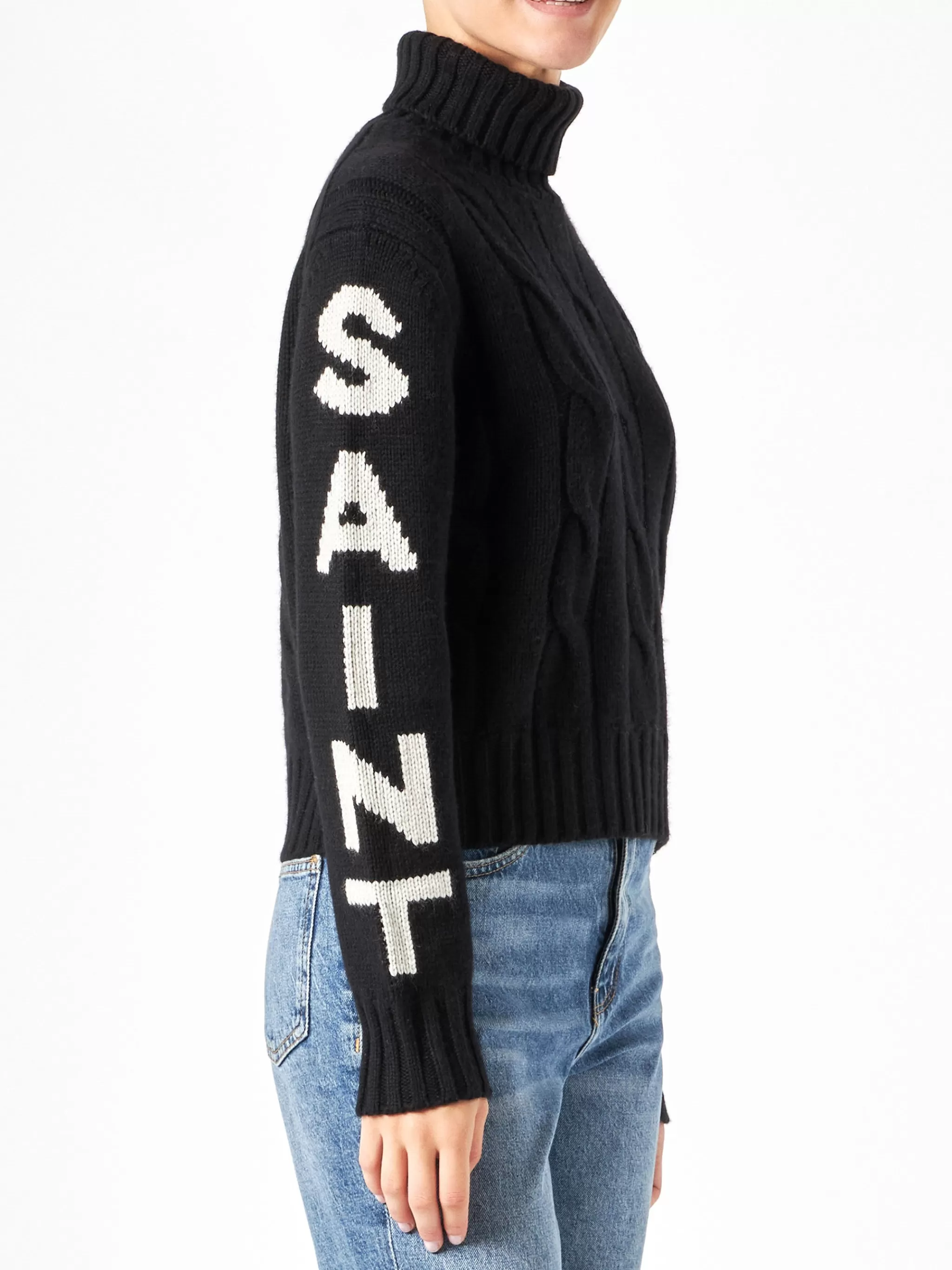 MC2 Saint Barth Woman black turtleneck braided sweater Hot