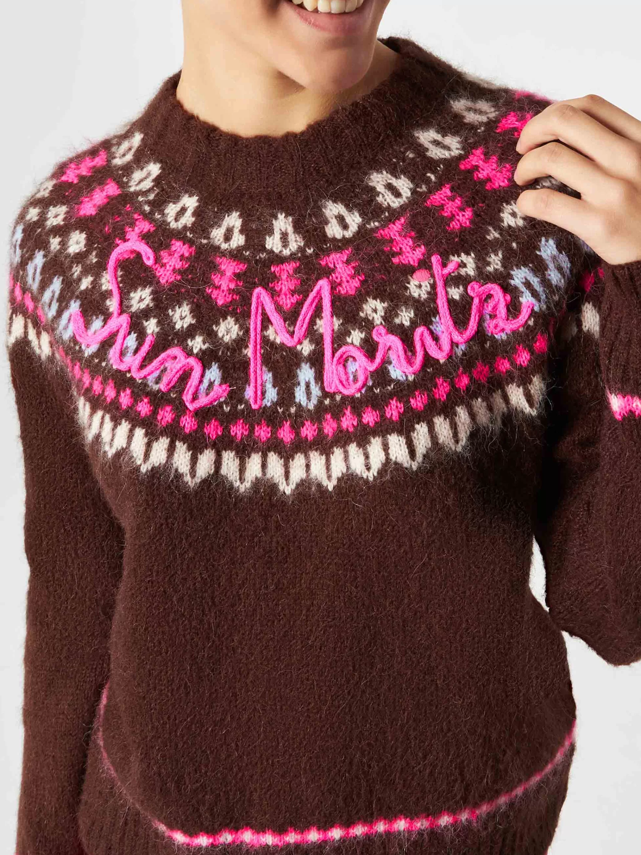 MC2 Saint Barth Woman brown crewneck nordic jacquard sweater Best