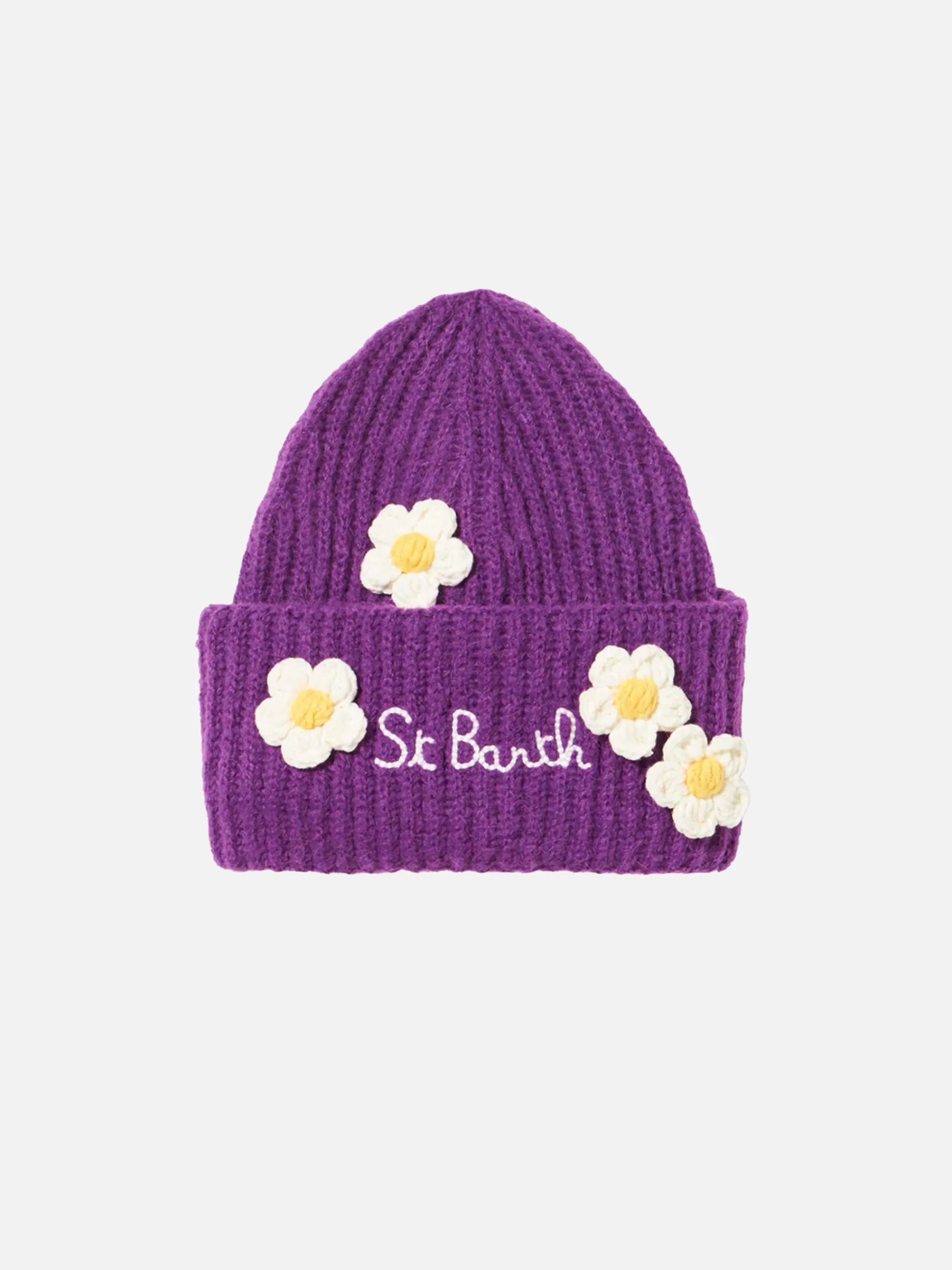 MC2 Saint Barth Woman brushed and ultra soft beanie with daisies appliqués Cheap