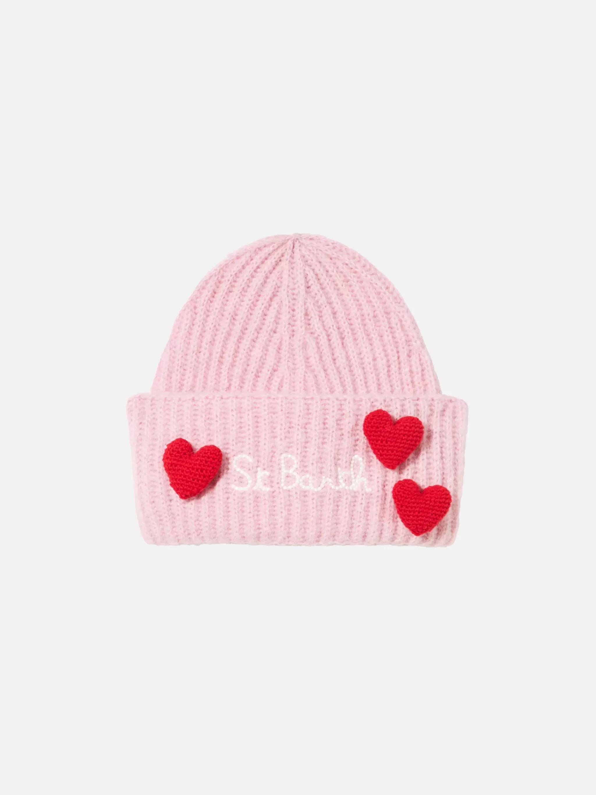 MC2 Saint Barth Woman brushed and ultra soft beanie with hearts appliqués Fashion