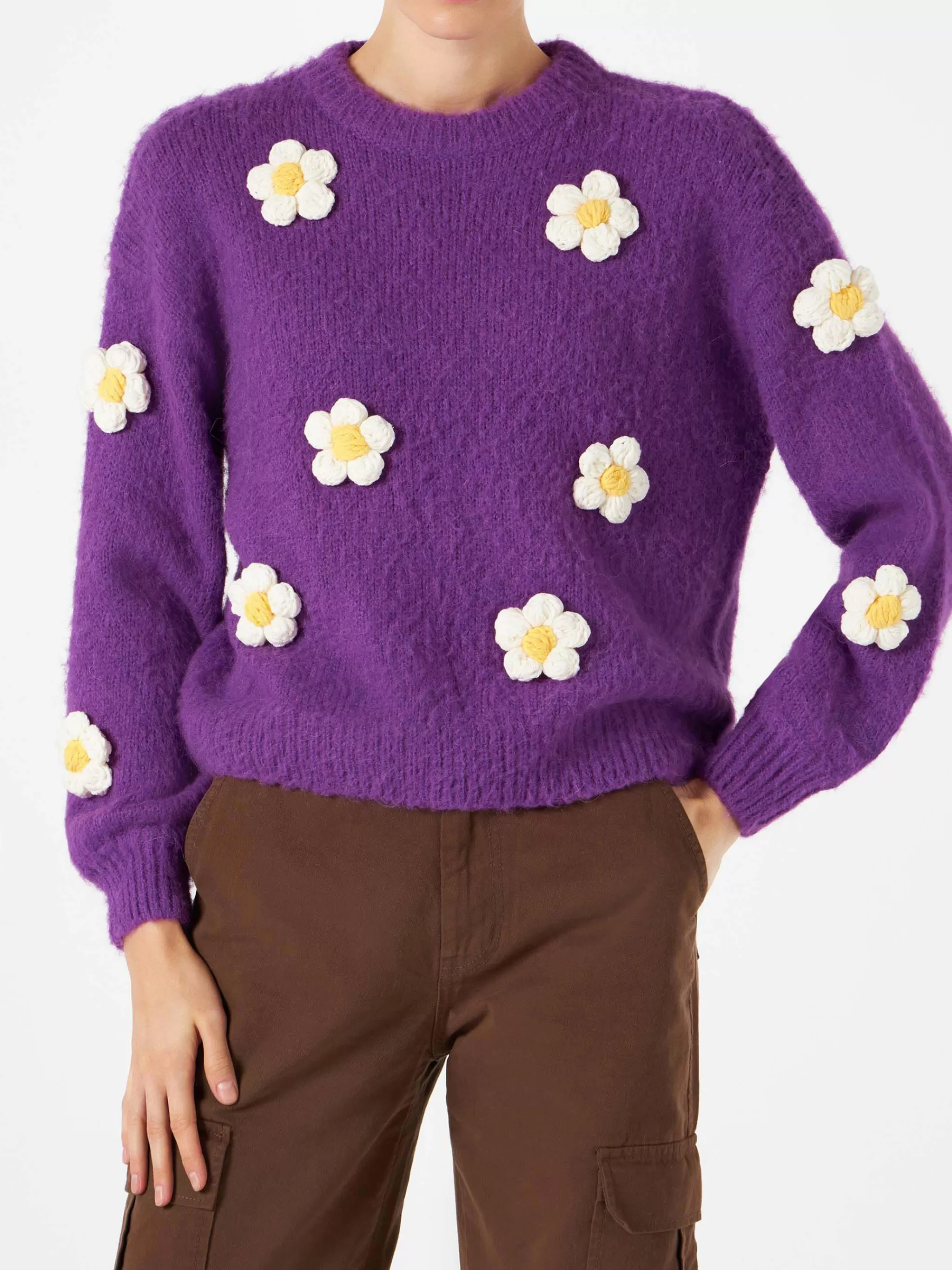 MC2 Saint Barth Woman brushed crewneck sweater with daisy appliqué Best