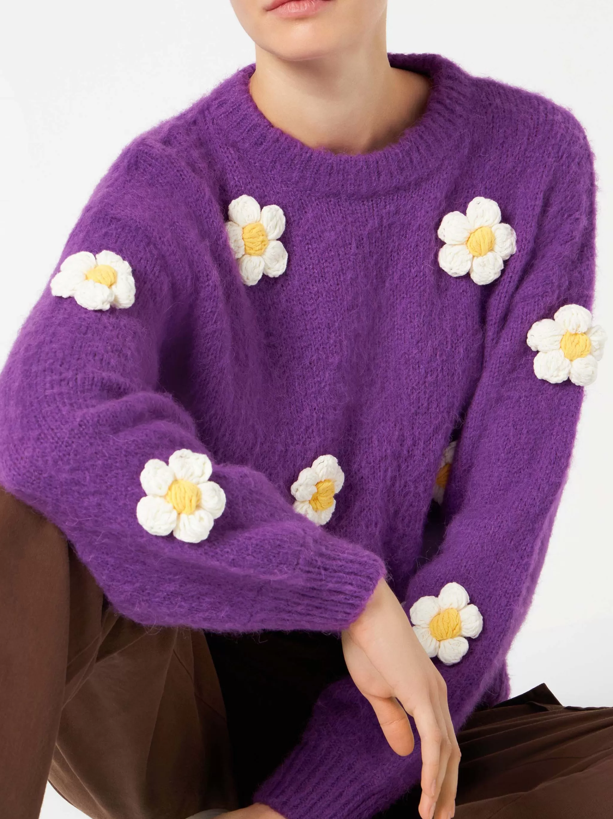 MC2 Saint Barth Woman brushed crewneck sweater with daisy appliqué Best