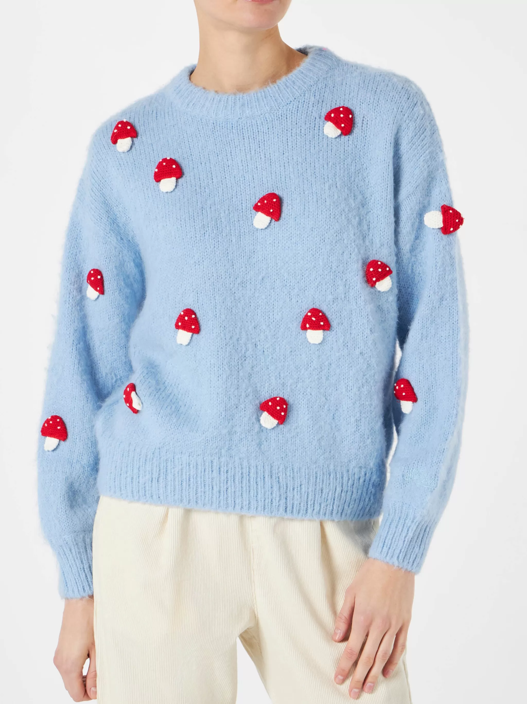 MC2 Saint Barth Woman brushed crewneck sweater with mushroom appliqué Outlet