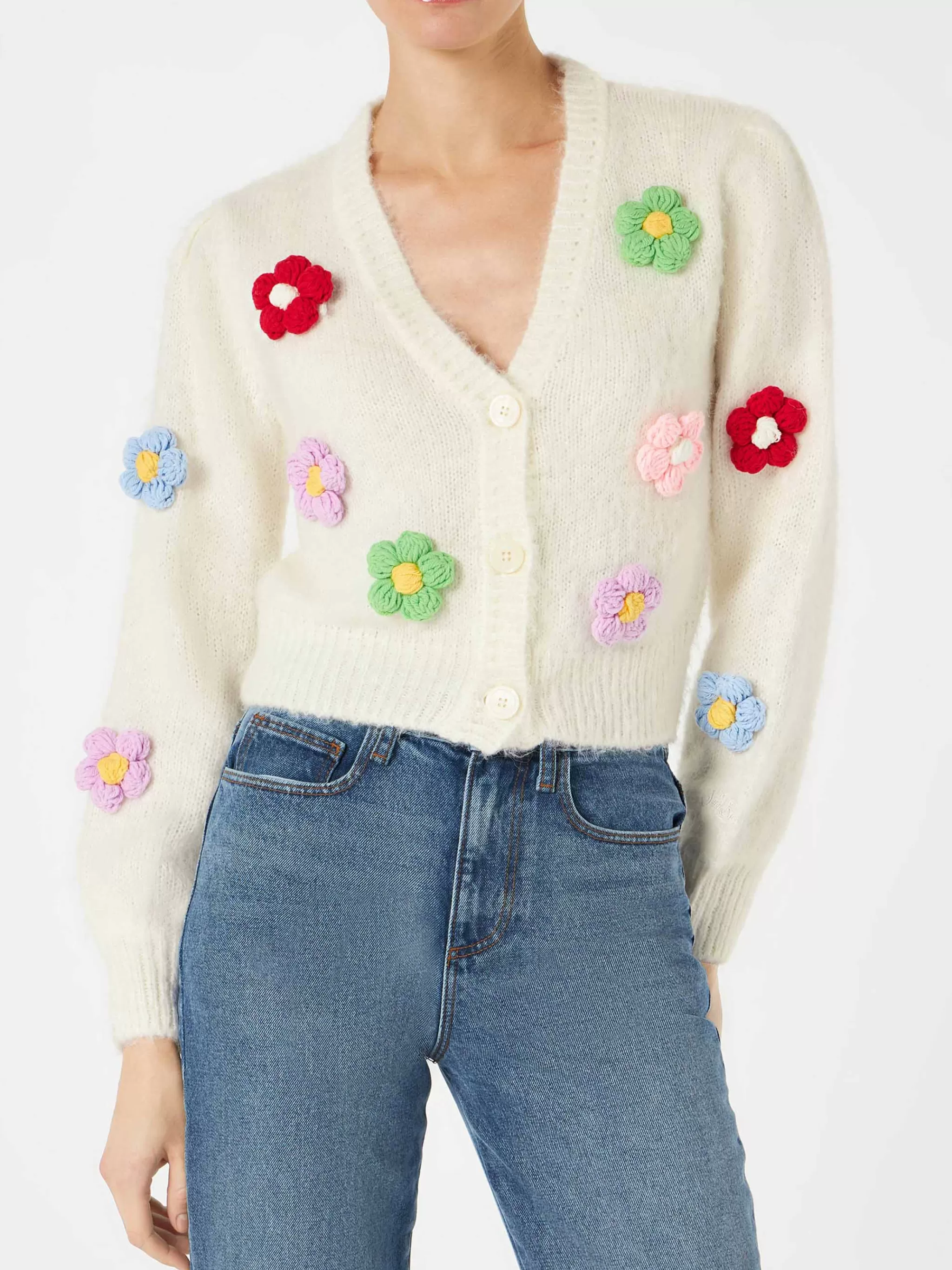 MC2 Saint Barth Woman brushed cropped cardigan with puff sleeves Online