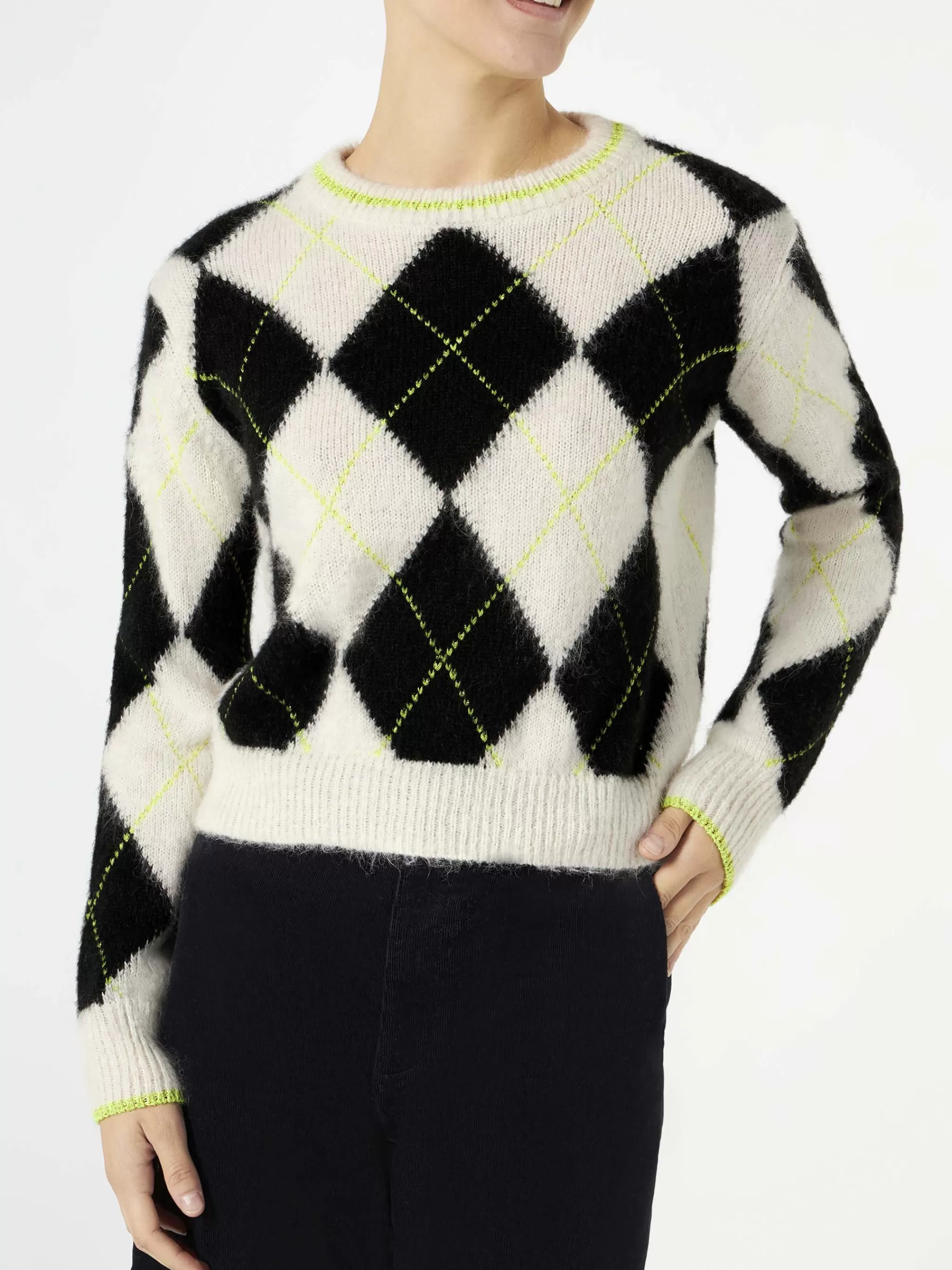 MC2 Saint Barth Woman brushed cropped sweater with argyle pattern Shop