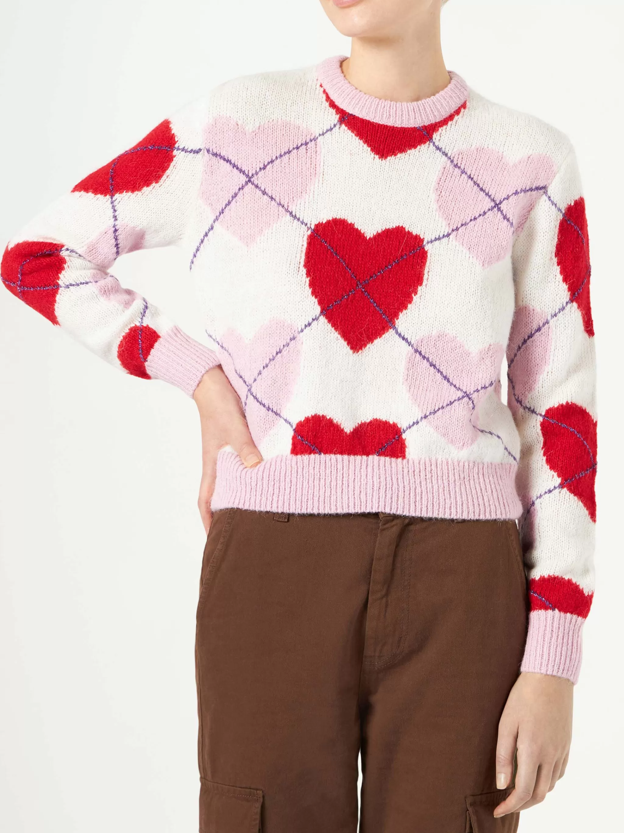 MC2 Saint Barth Woman brushed cropped sweater with heart pattern Sale