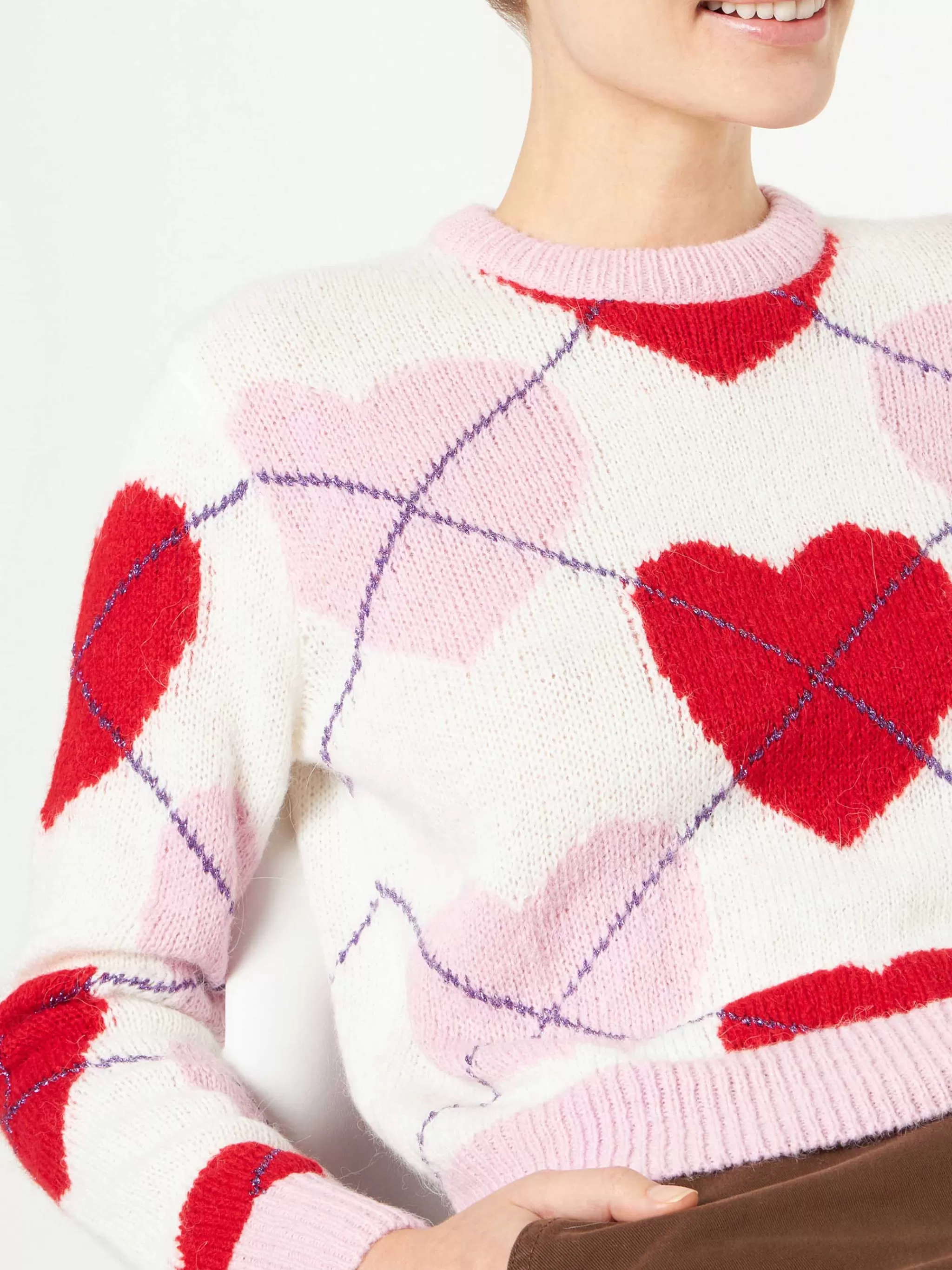 MC2 Saint Barth Woman brushed cropped sweater with heart pattern Sale