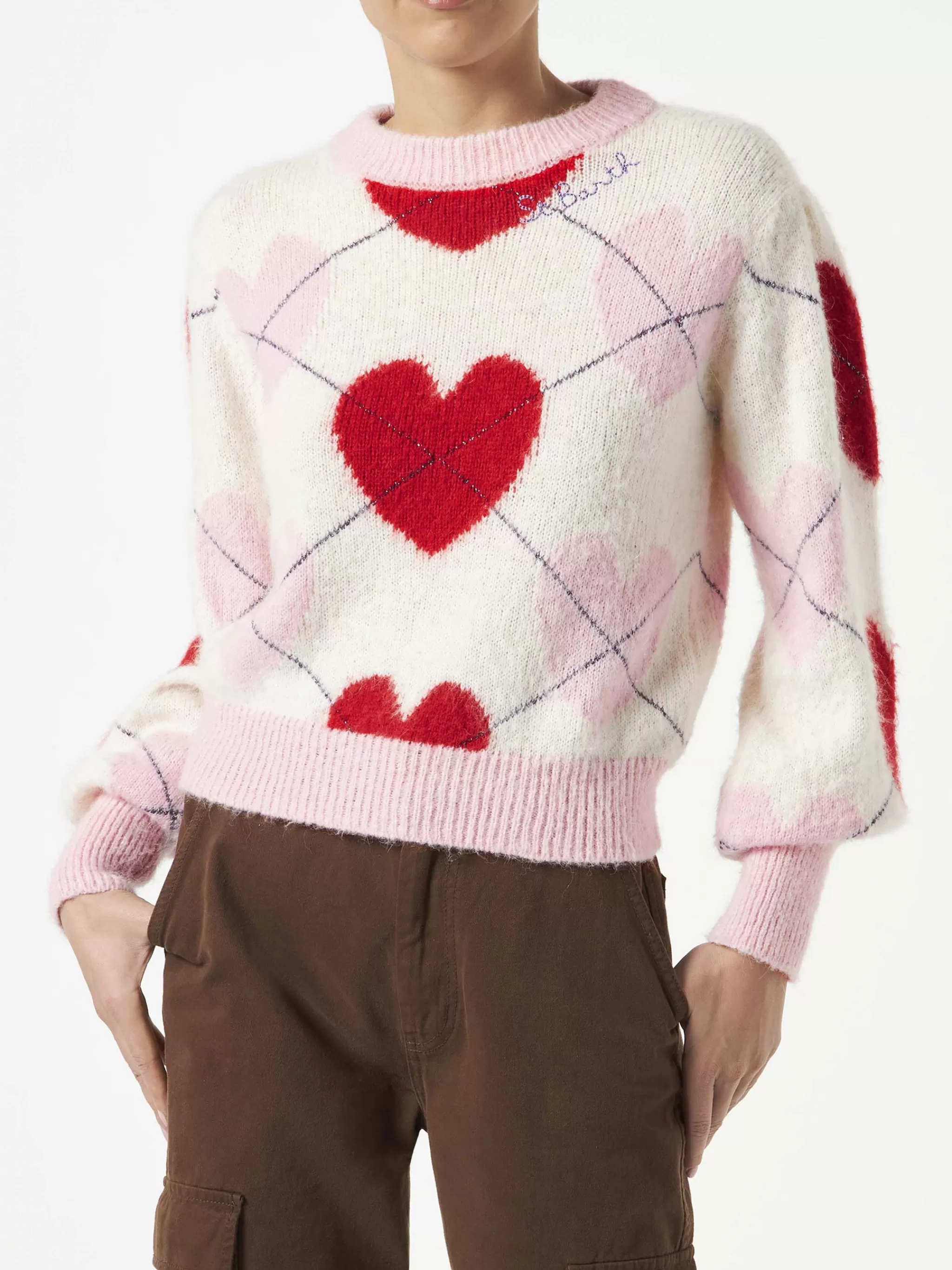 MC2 Saint Barth Woman brushed striped sweater with heart pattern Online