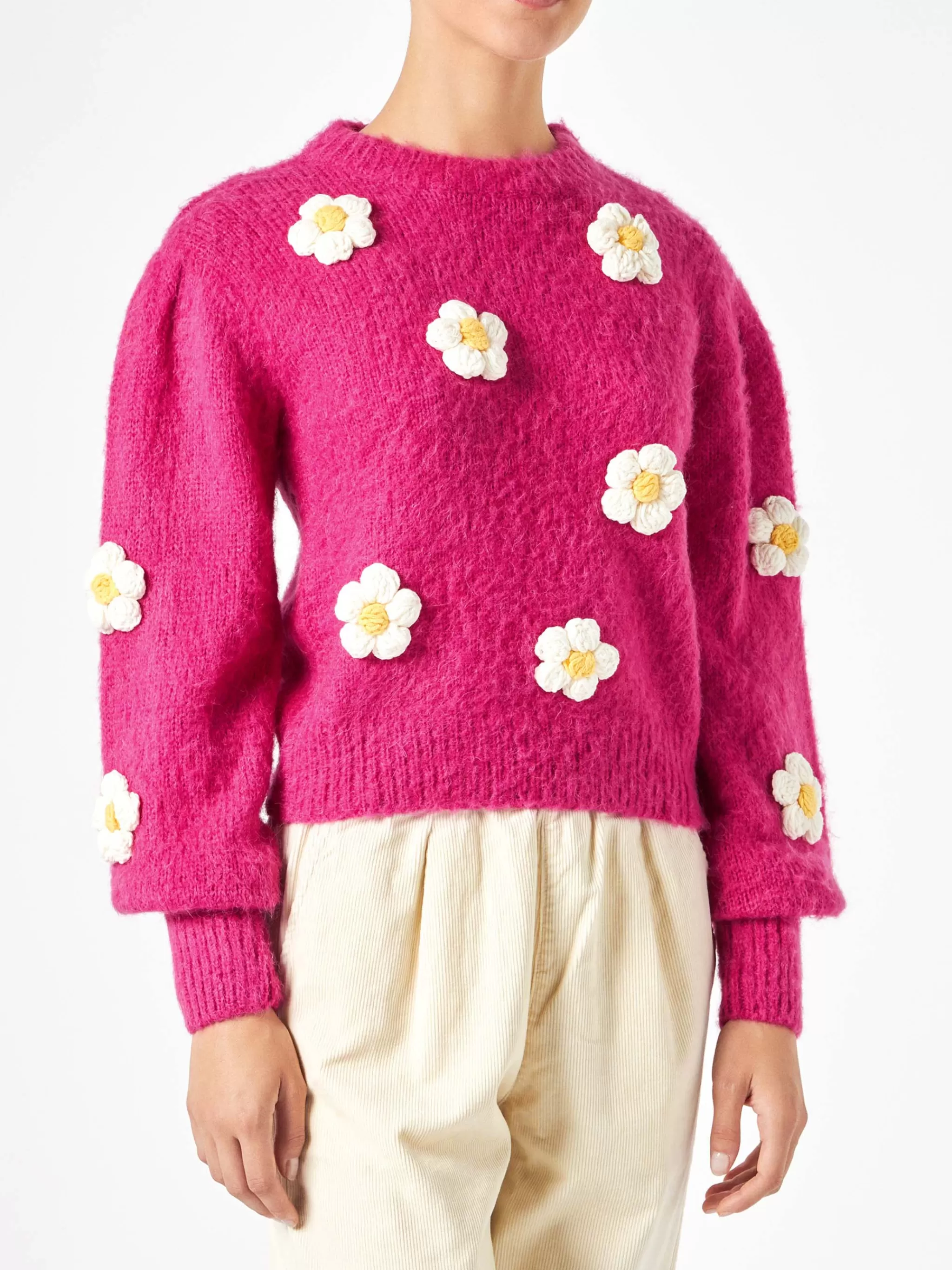 MC2 Saint Barth Woman brushed sweater with crochet flowers appliqués Shop