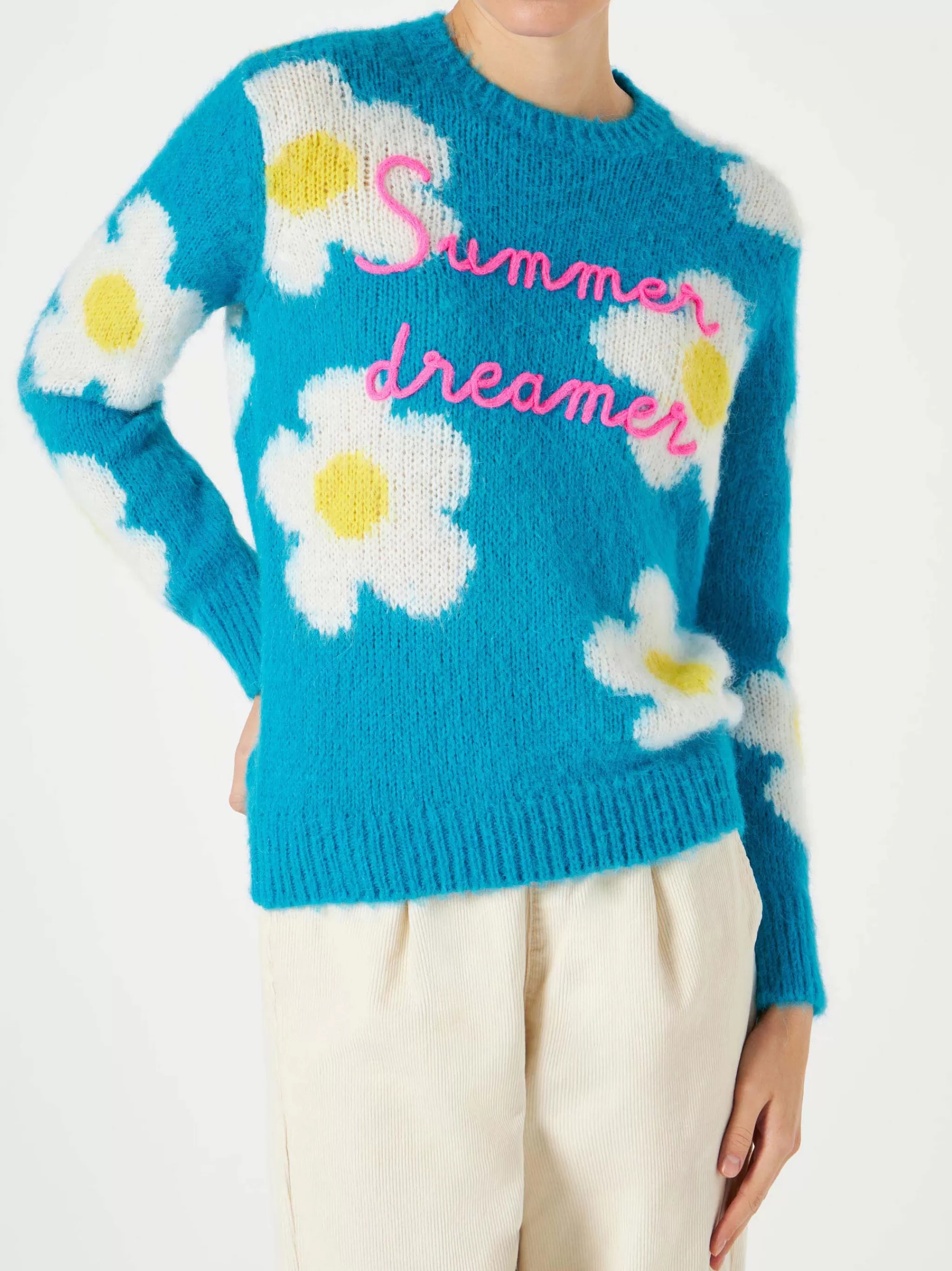 MC2 Saint Barth Woman brushed sweater with daisies and Summer dreamer embroidery Fashion