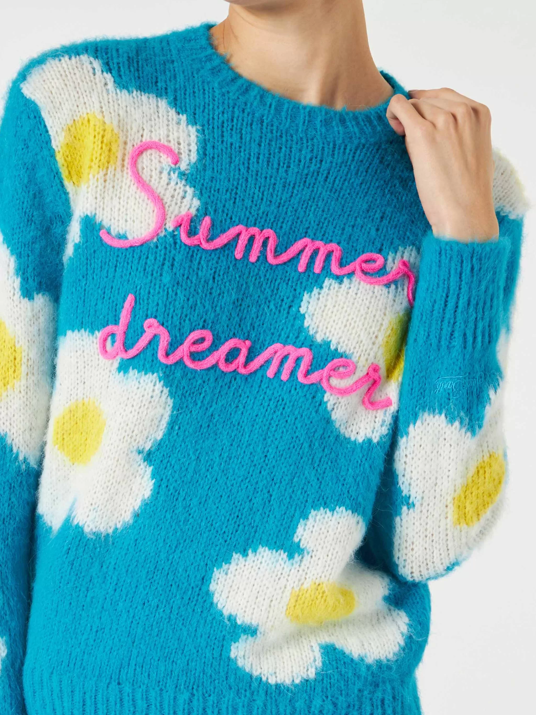 MC2 Saint Barth Woman brushed sweater with daisies and Summer dreamer embroidery Fashion