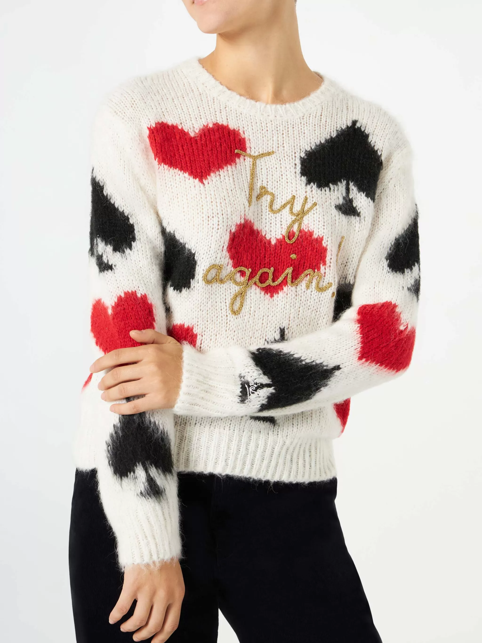 MC2 Saint Barth Woman brushed sweater with spades and hearts embroidery Cheap