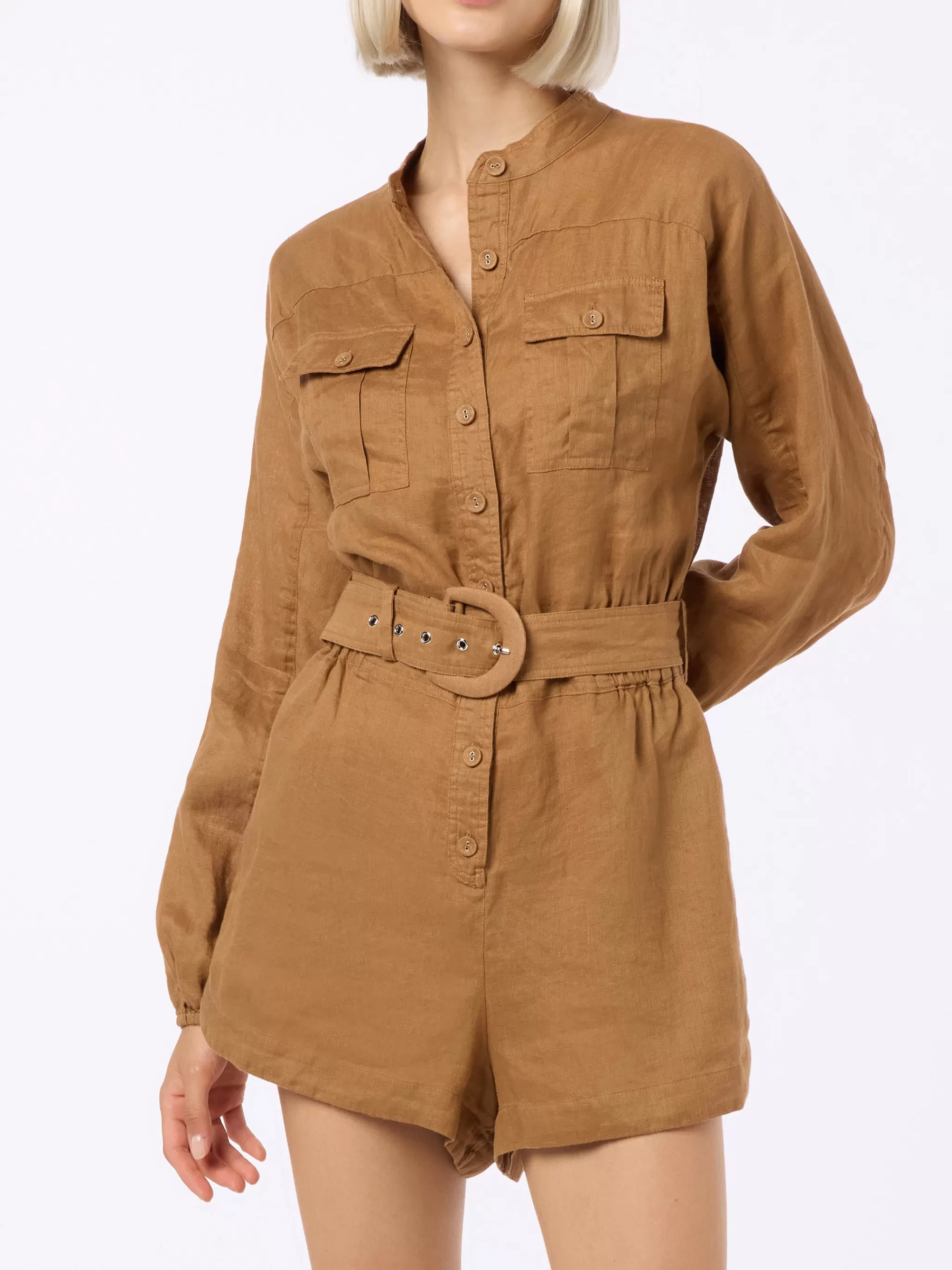 MC2 Saint Barth Woman camel linen playsuit Hanniel Online