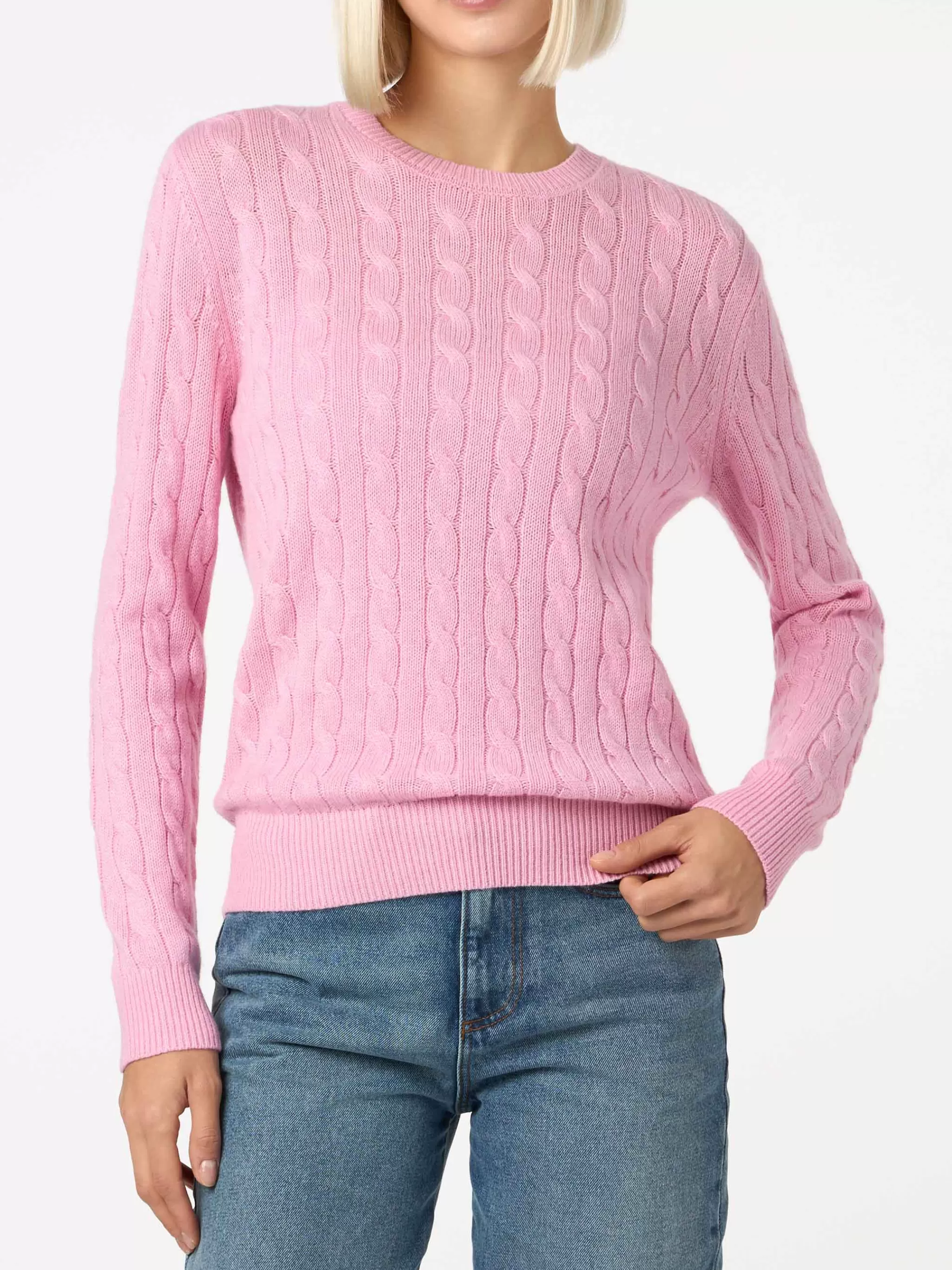 MC2 Saint Barth Woman cashmere blend cable knit pink sweater Sorbonne Discount