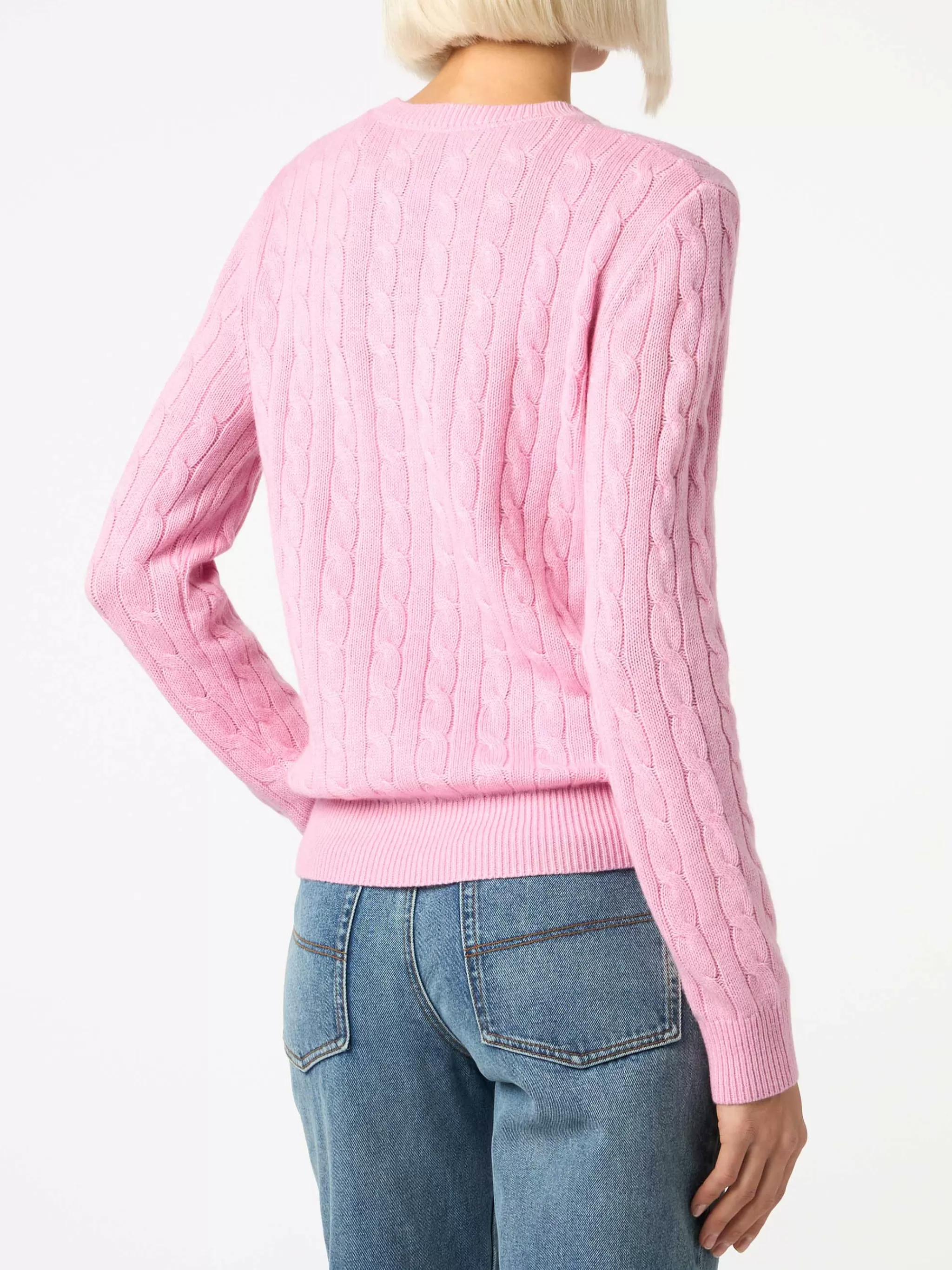 MC2 Saint Barth Woman cashmere blend cable knit pink sweater Sorbonne Discount