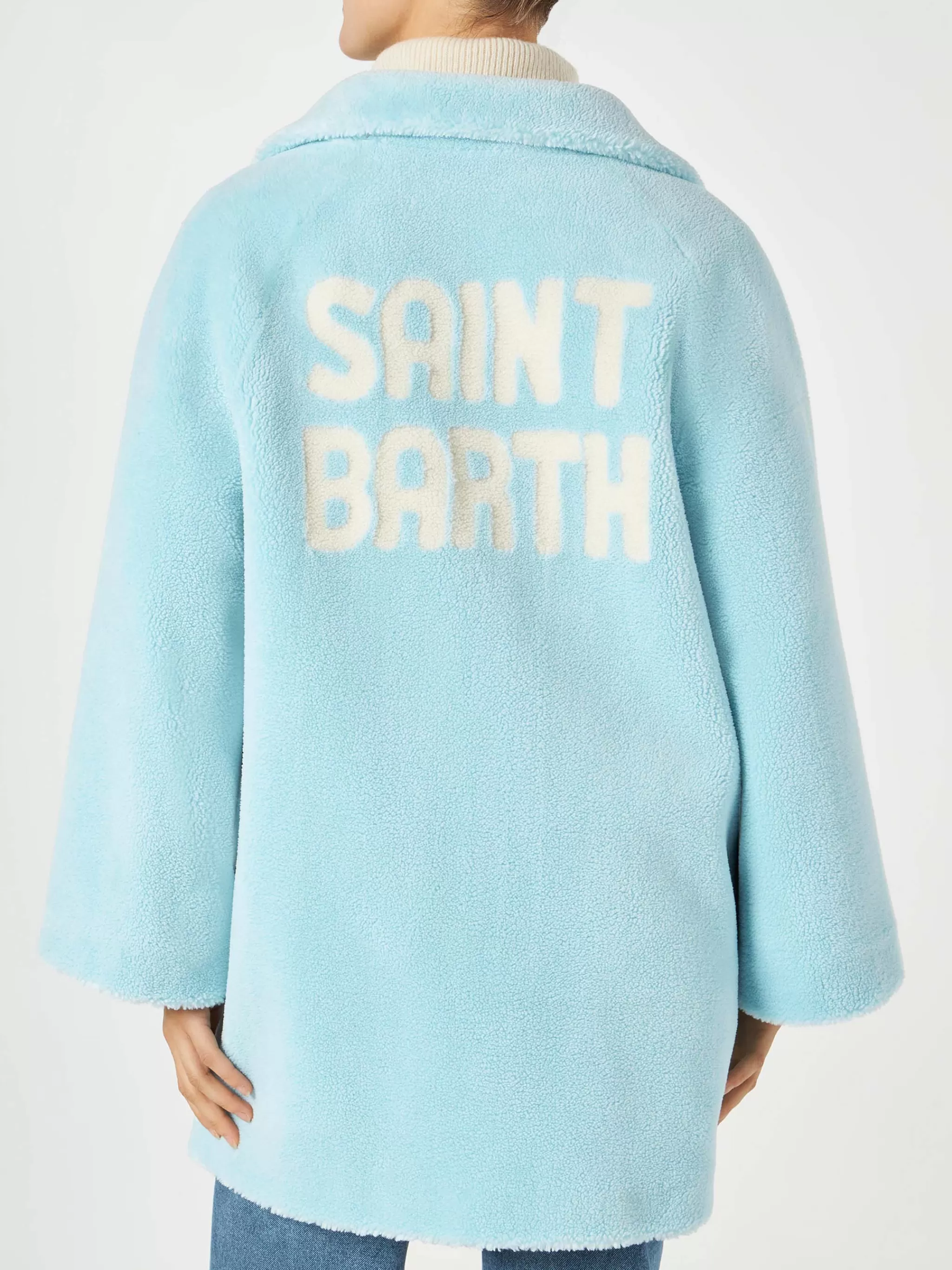 MC2 Saint Barth Woman coat light blue teddy fabric Cheap