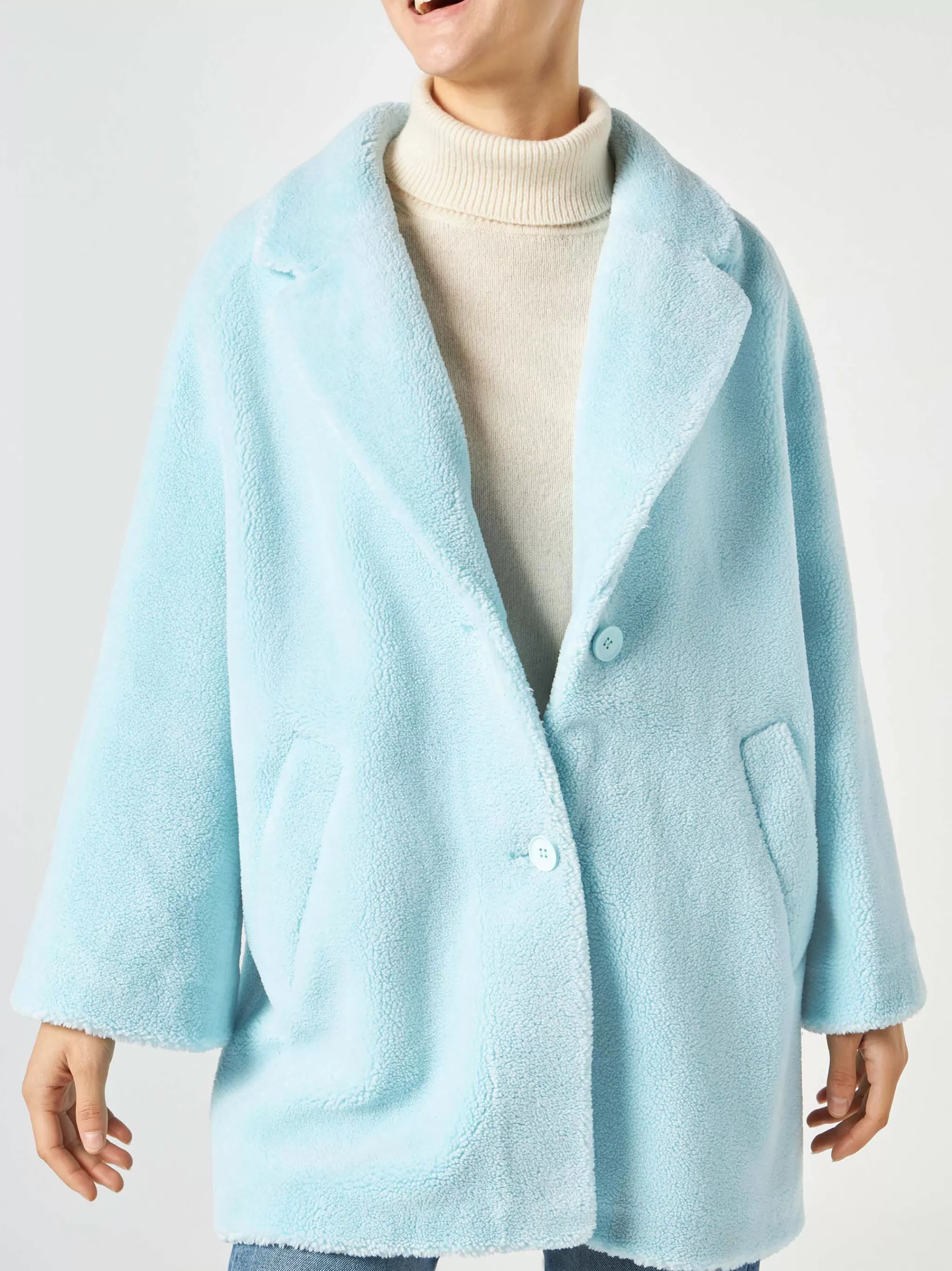 MC2 Saint Barth Woman coat light blue teddy fabric Cheap