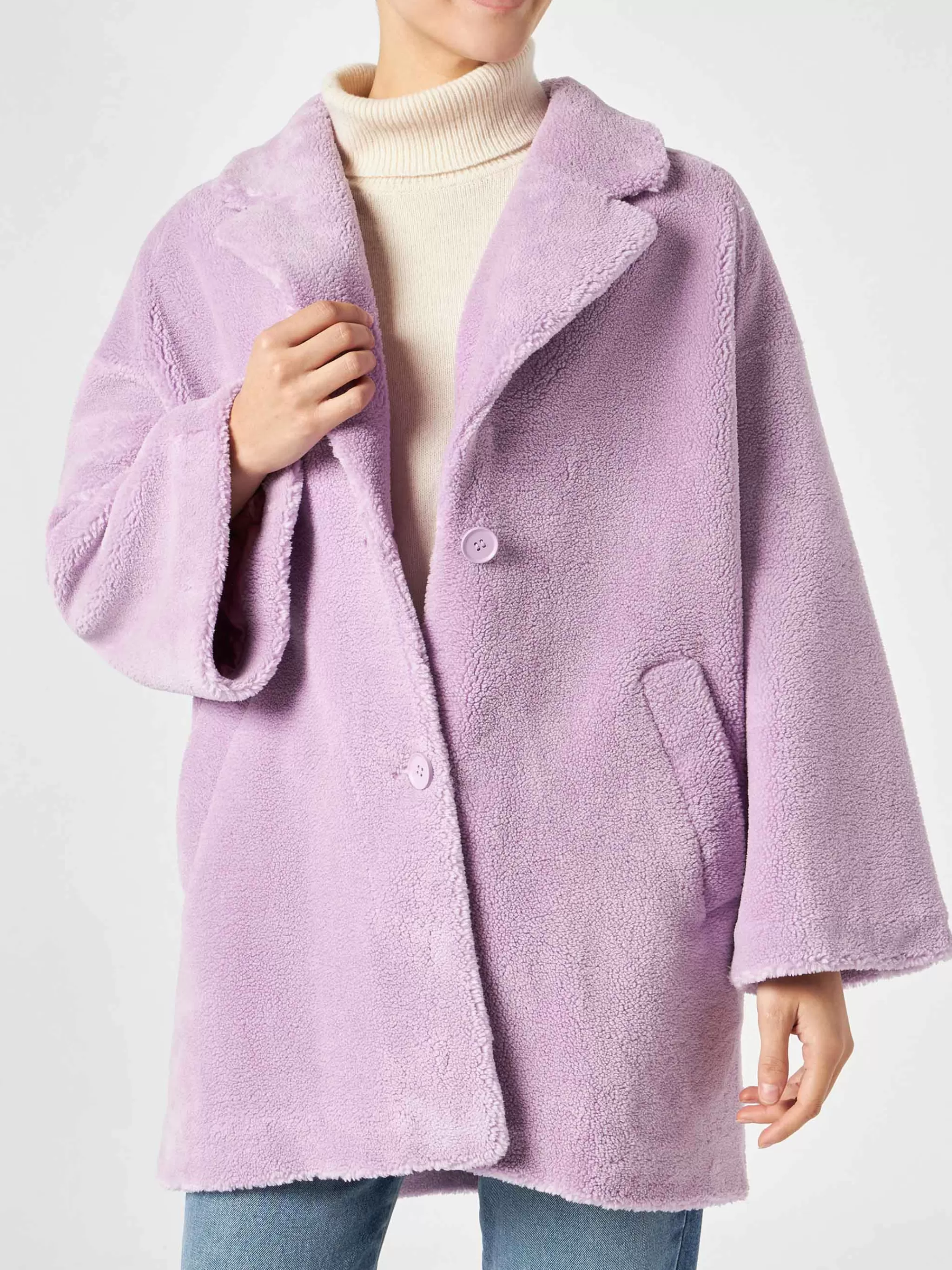 MC2 Saint Barth Woman coat lilac teddy fabric Cheap