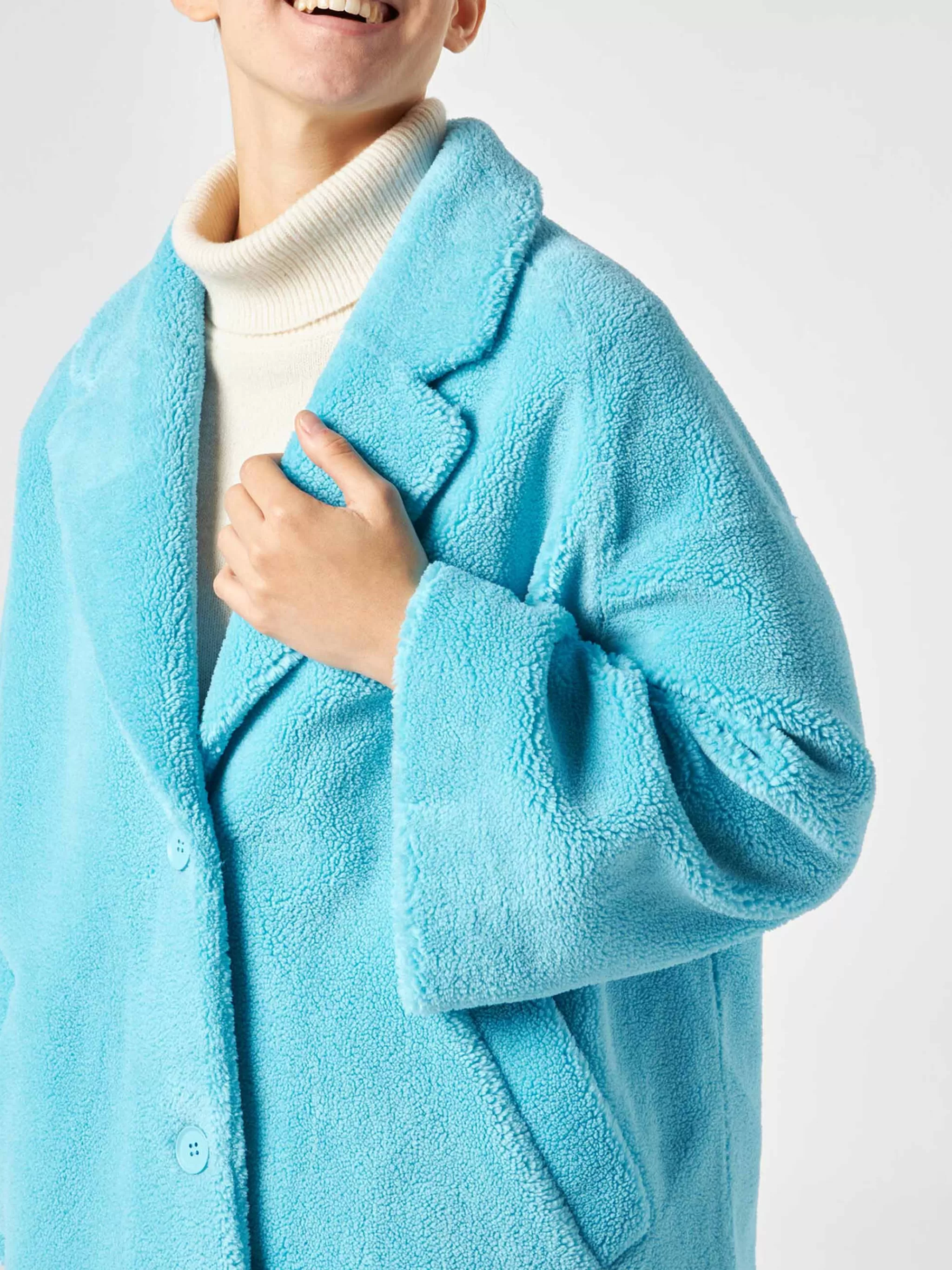 MC2 Saint Barth Woman coat turquoise teddy fabric Sale