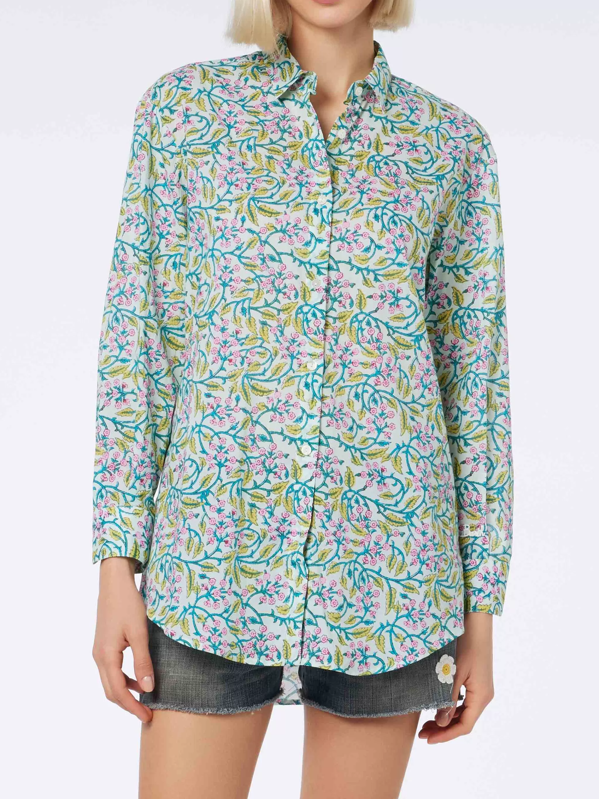 MC2 Saint Barth Woman cotton shirt Brigitte with flower print Best Sale