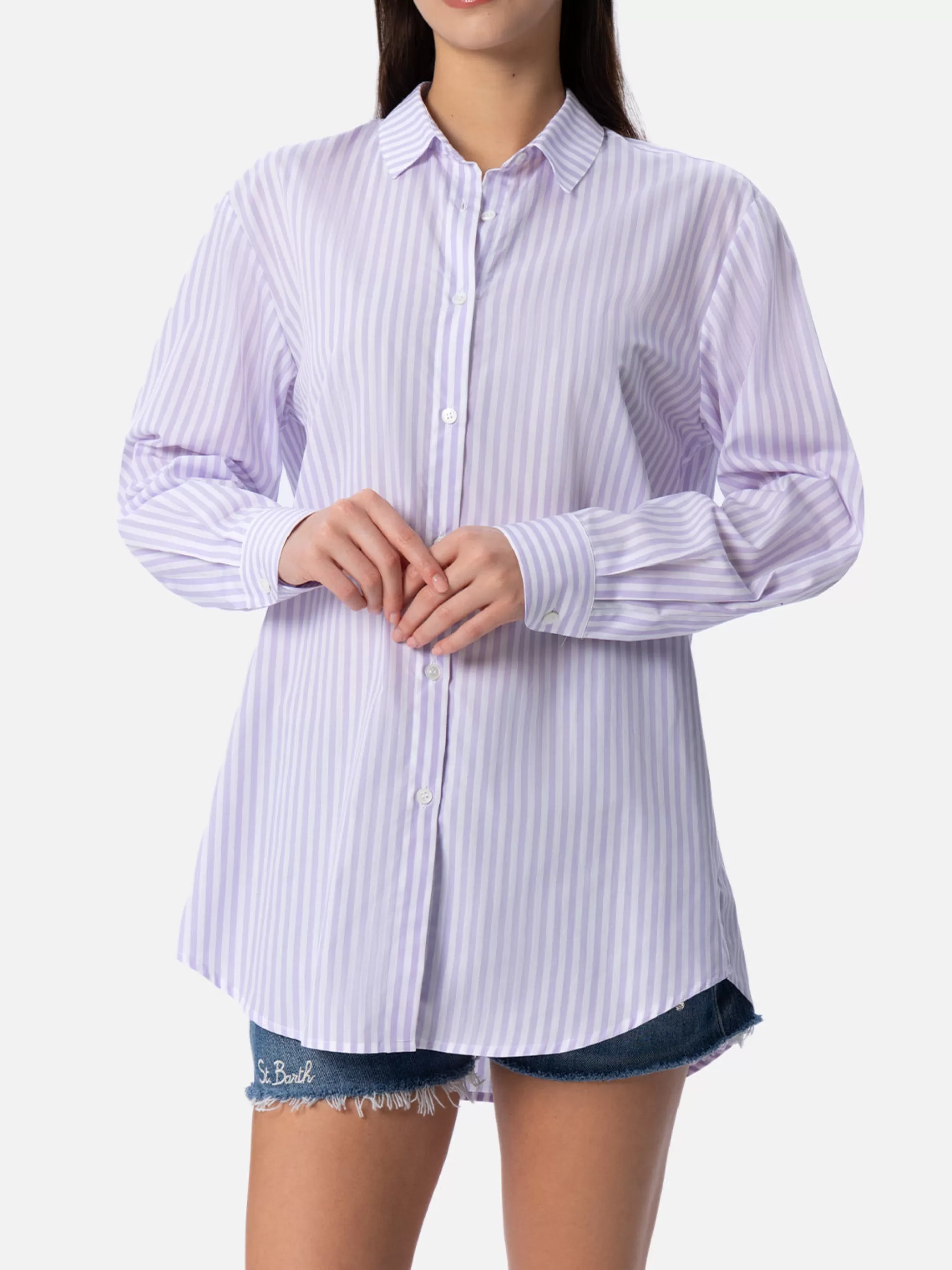 MC2 Saint Barth Woman cotton shirt Brigitte with striped print Shop