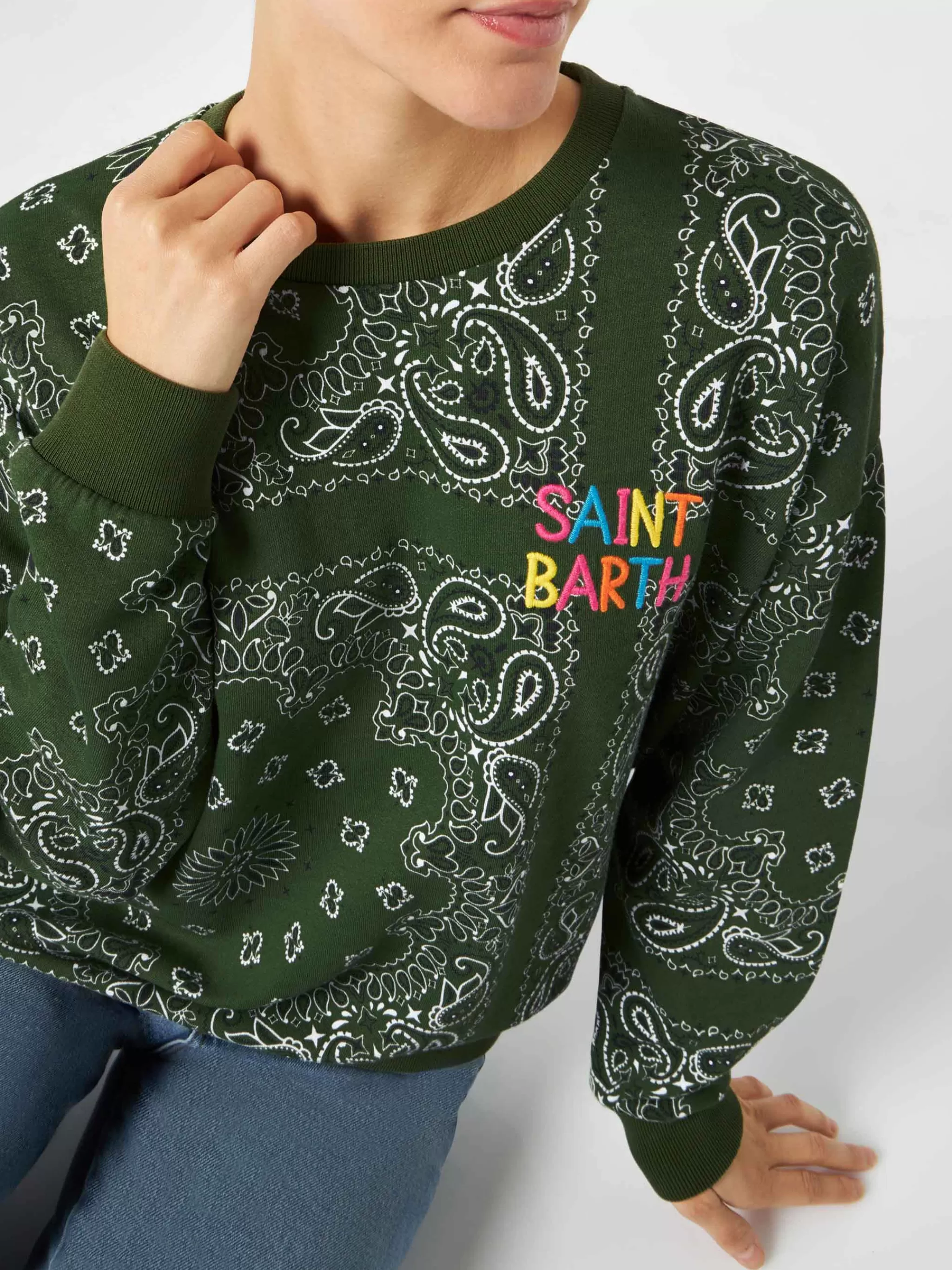 MC2 Saint Barth Woman cotton sweatshirt Stardust with bandanna print Flash Sale