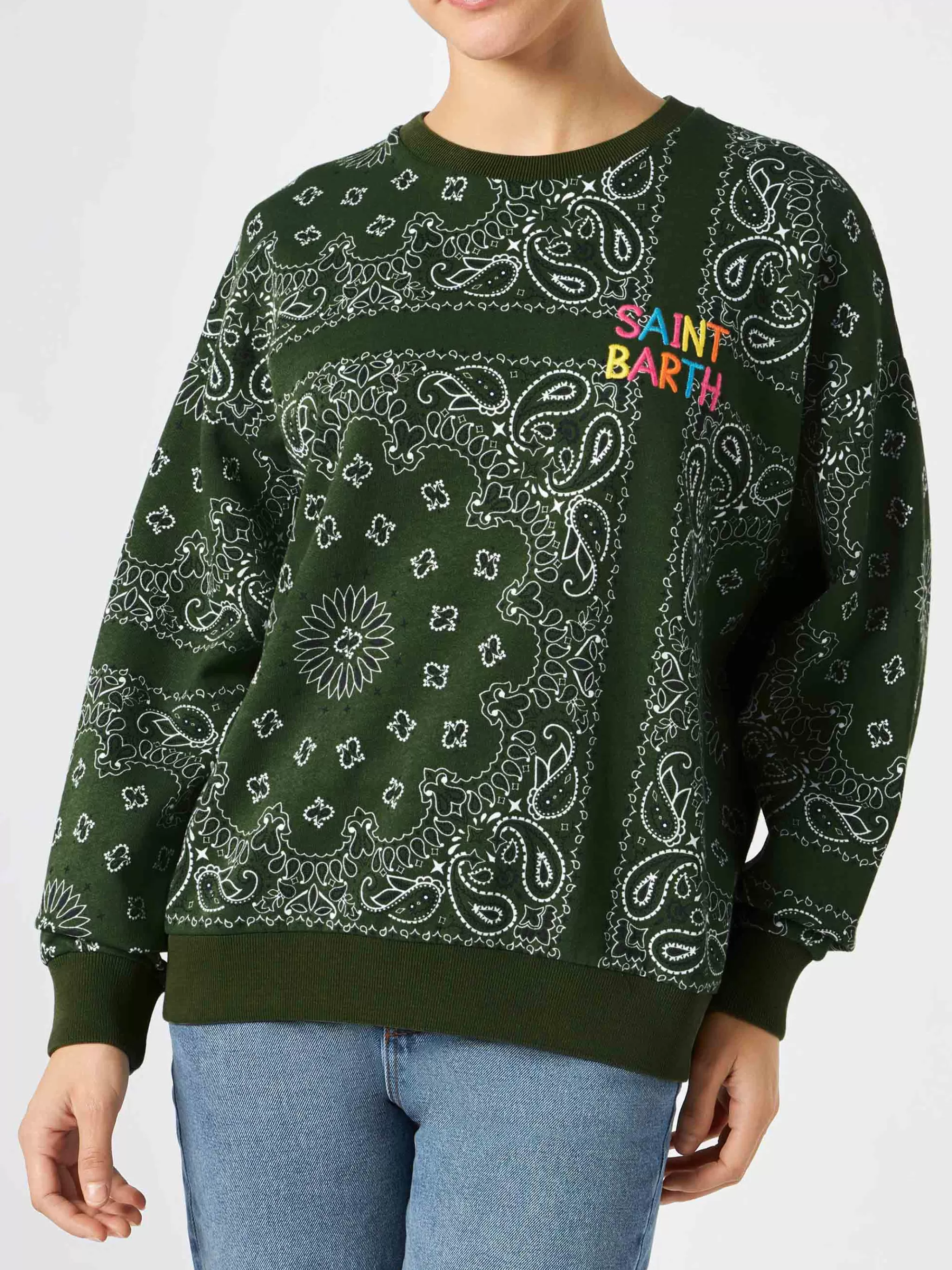 MC2 Saint Barth Woman cotton sweatshirt Stardust with bandanna print Flash Sale