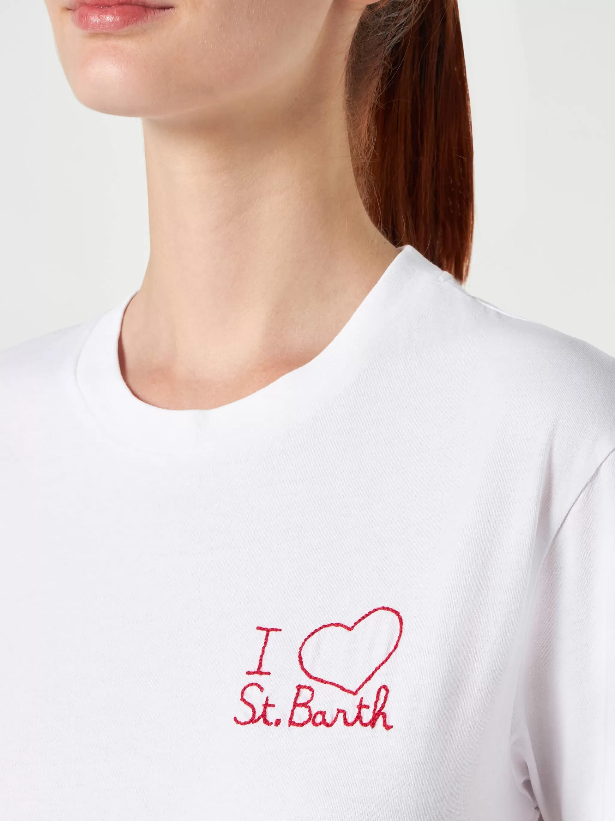 MC2 Saint Barth Woman cotton t-shirt with heart embroidered Flash Sale