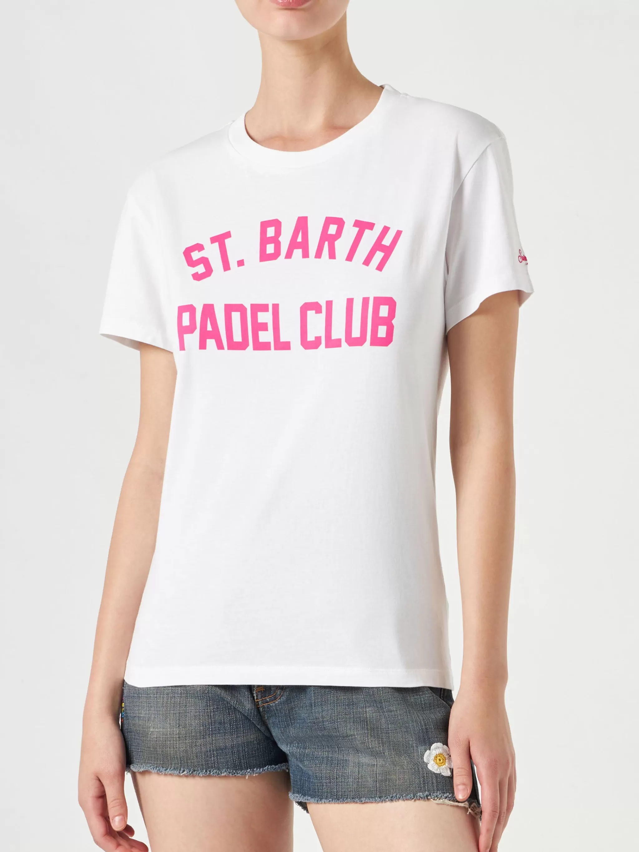 MC2 Saint Barth Woman cotton t-shirt with St. Barth Padel Club print Flash Sale