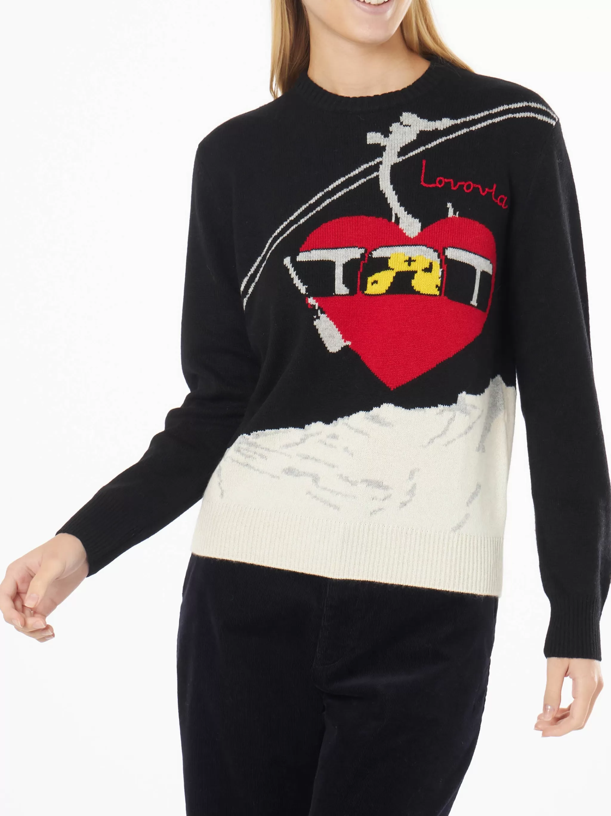 MC2 Saint Barth Woman crewneck black sweater with Lovovia embroidery Outlet