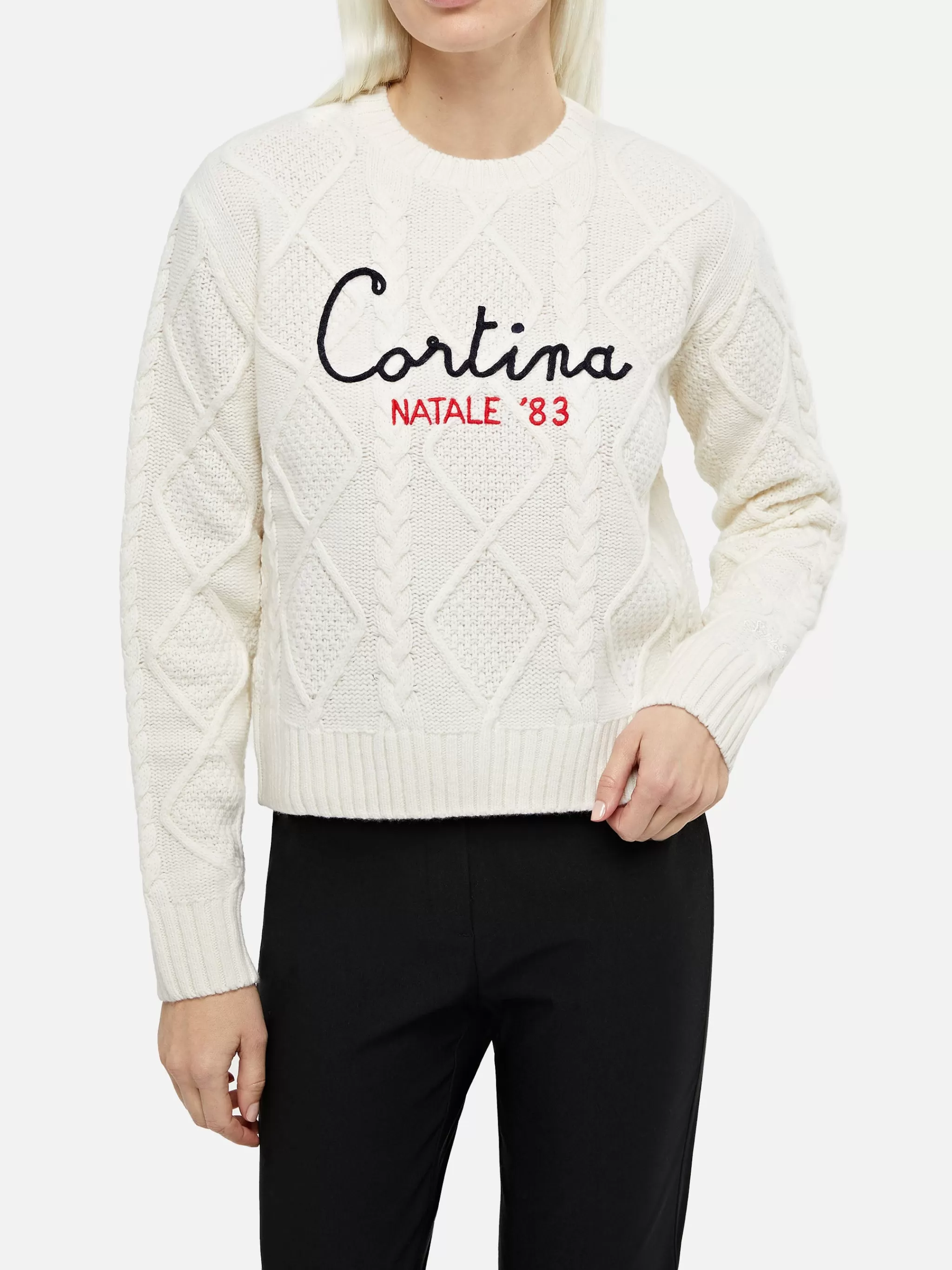 MC2 Saint Barth Woman crewneck cable-knit sweater Malmo with Cortina Natale '83 Flash Sale