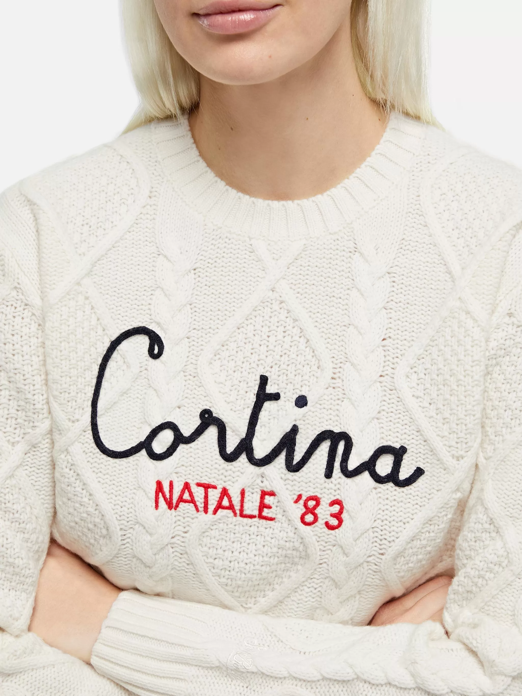 MC2 Saint Barth Woman crewneck cable-knit sweater Malmo with Cortina Natale '83 Flash Sale