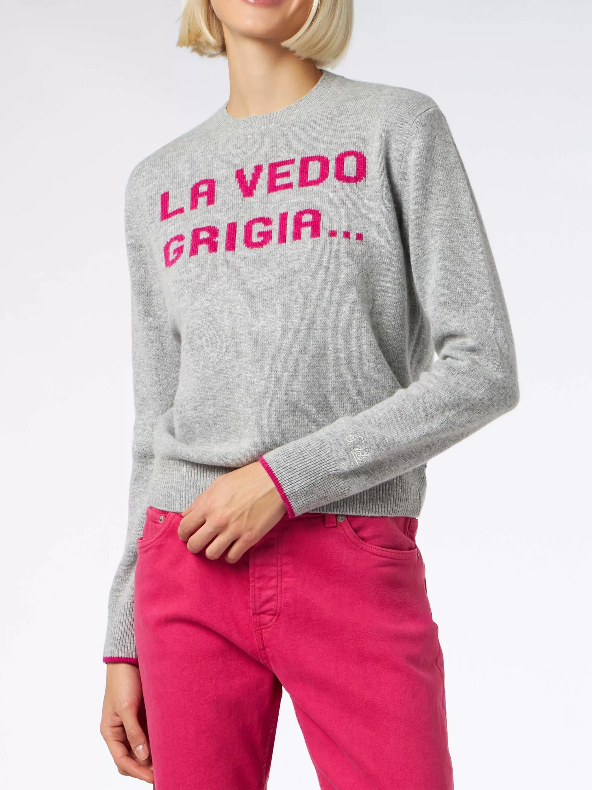 MC2 Saint Barth Woman crewneck grey sweater with La Vedo Grigia... jacquard Best Sale