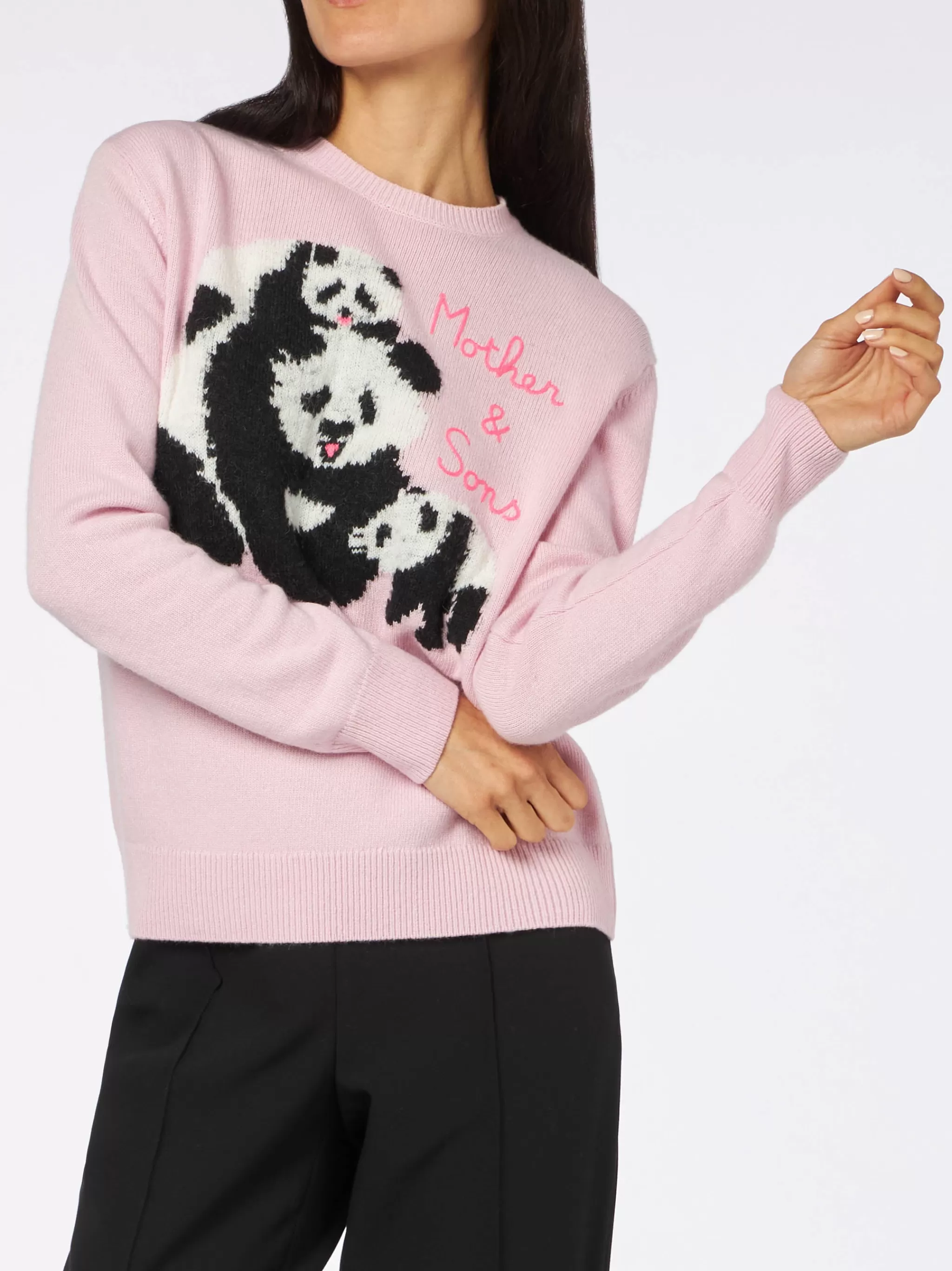 MC2 Saint Barth Woman crewneck pink sweater with Mother & Sons embroidery Cheap