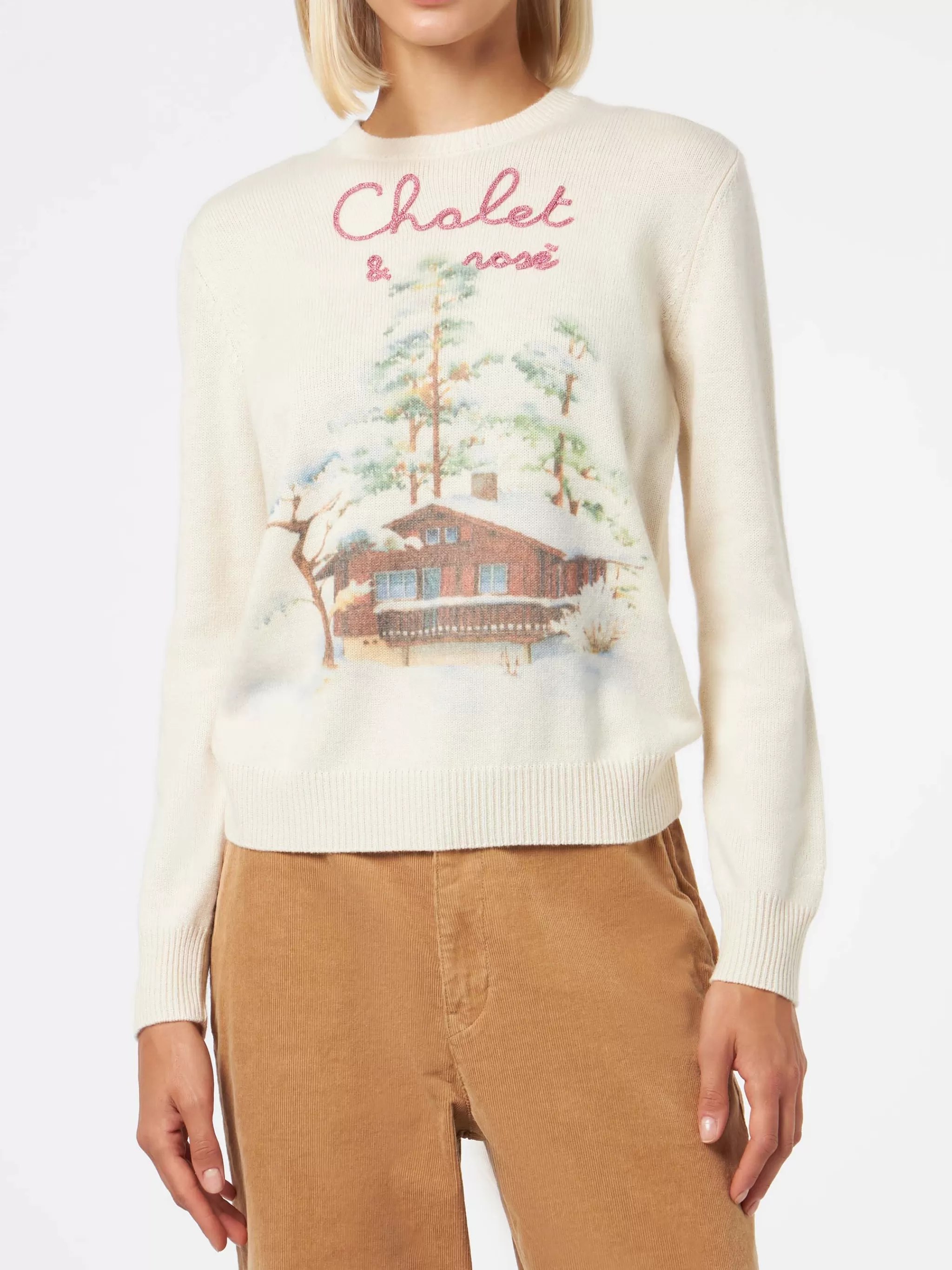 MC2 Saint Barth Woman crewneck sweater with Chalet & Rosè embroidery New