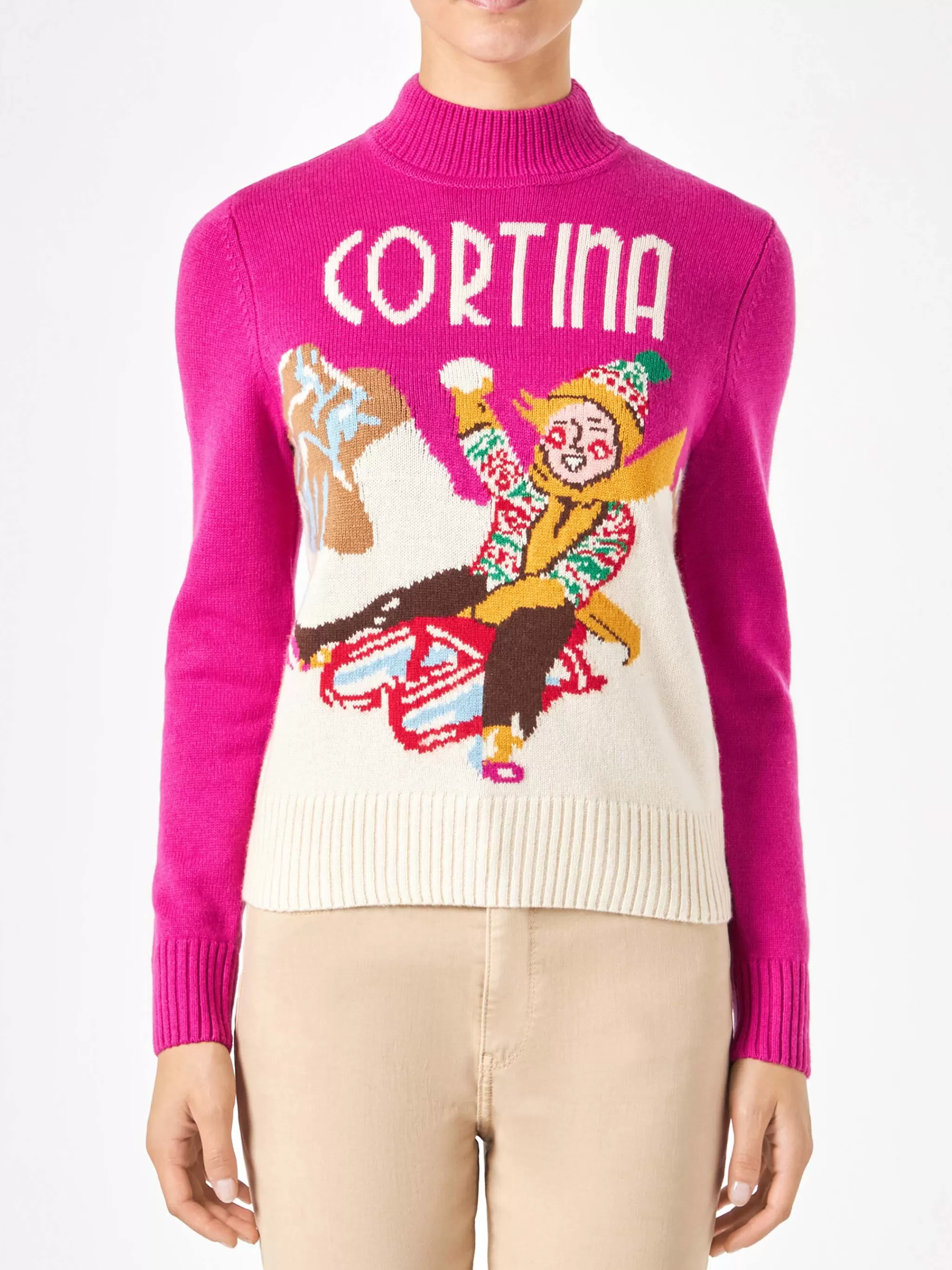 MC2 Saint Barth Woman crewneck sweater with Cortina postcard Shop