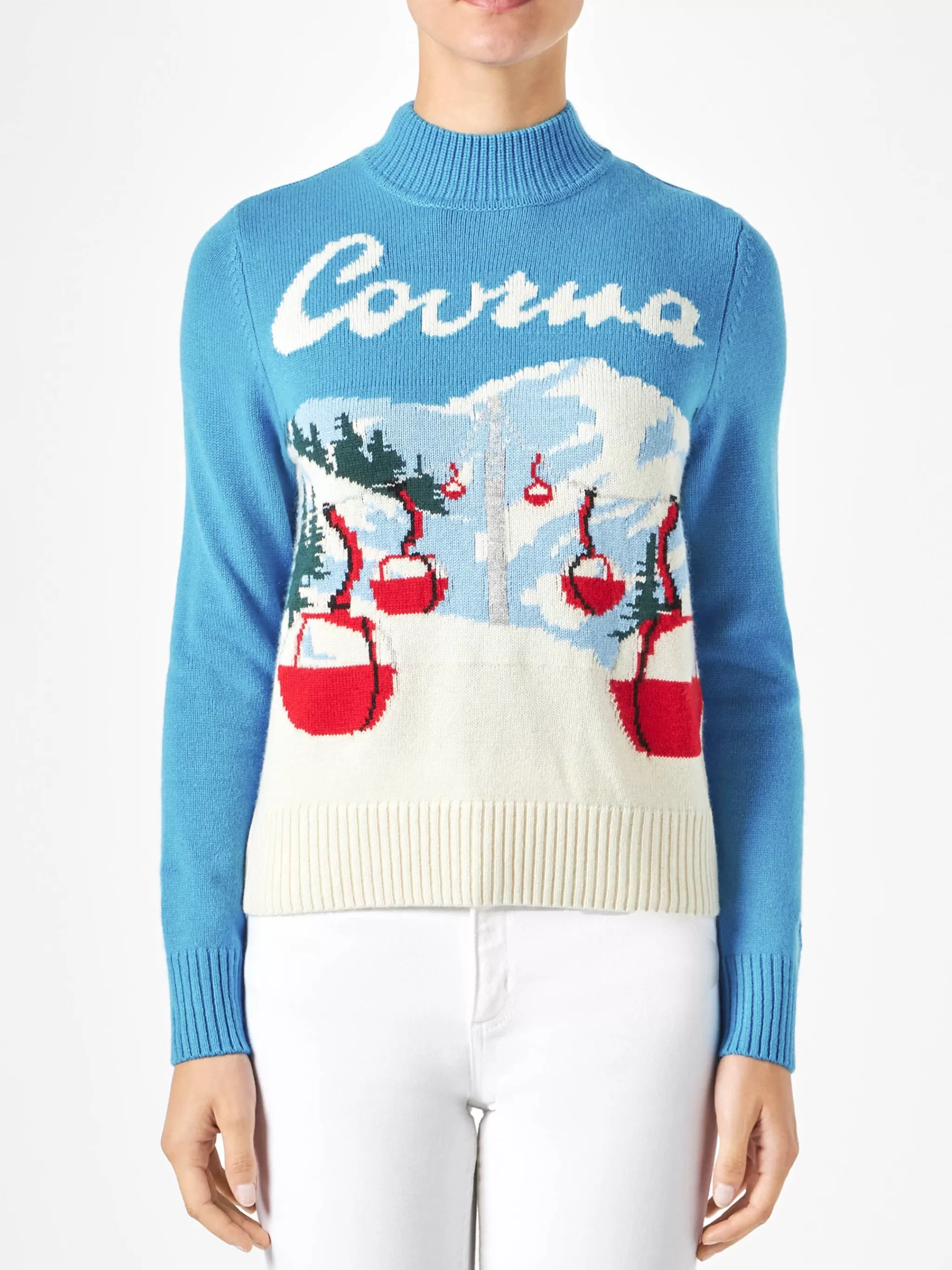 MC2 Saint Barth Woman crewneck sweater with Courmayeur postcard Hot