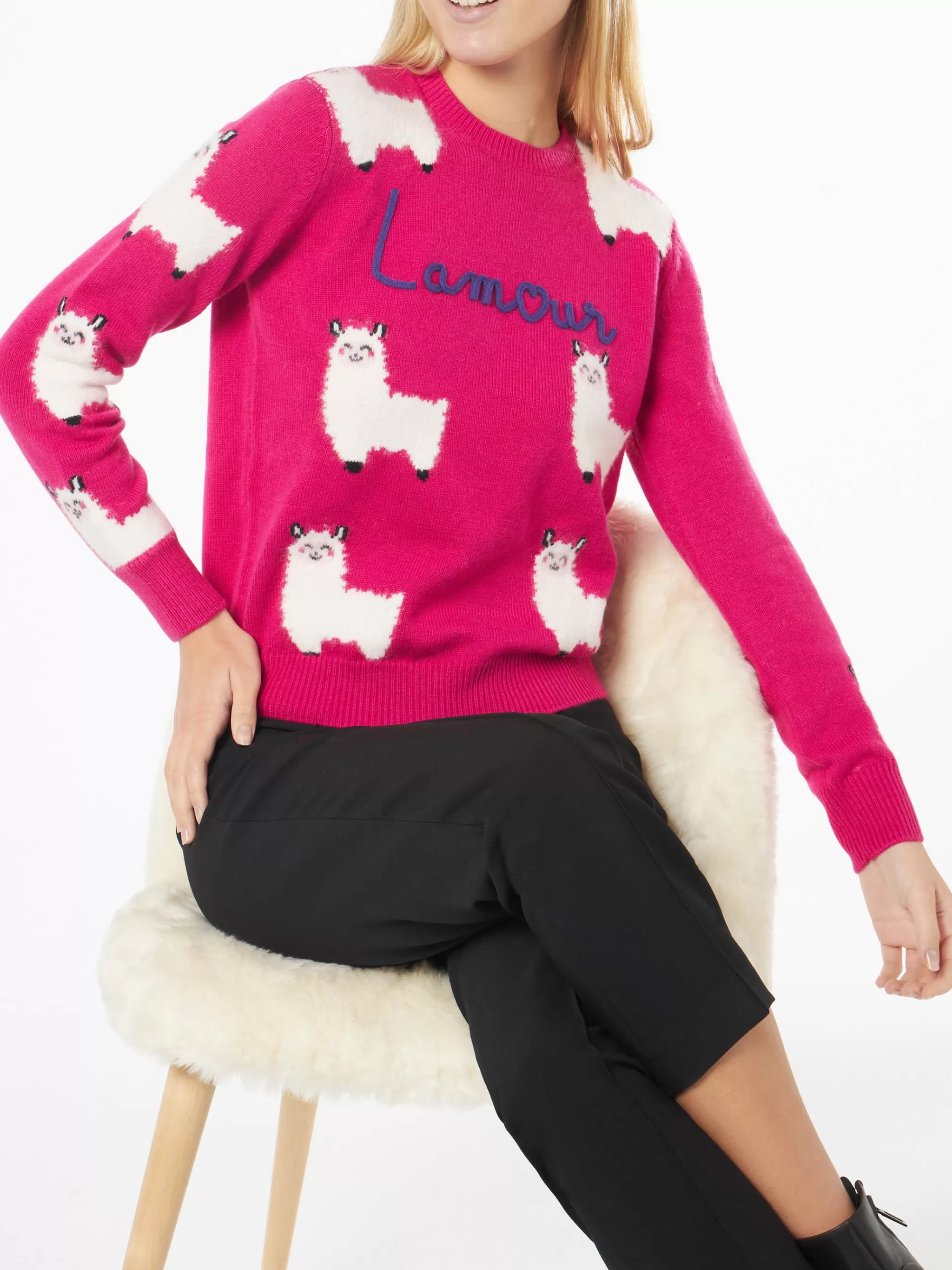 MC2 Saint Barth Woman crewneck sweater with L'Am<3ur embroidery Best