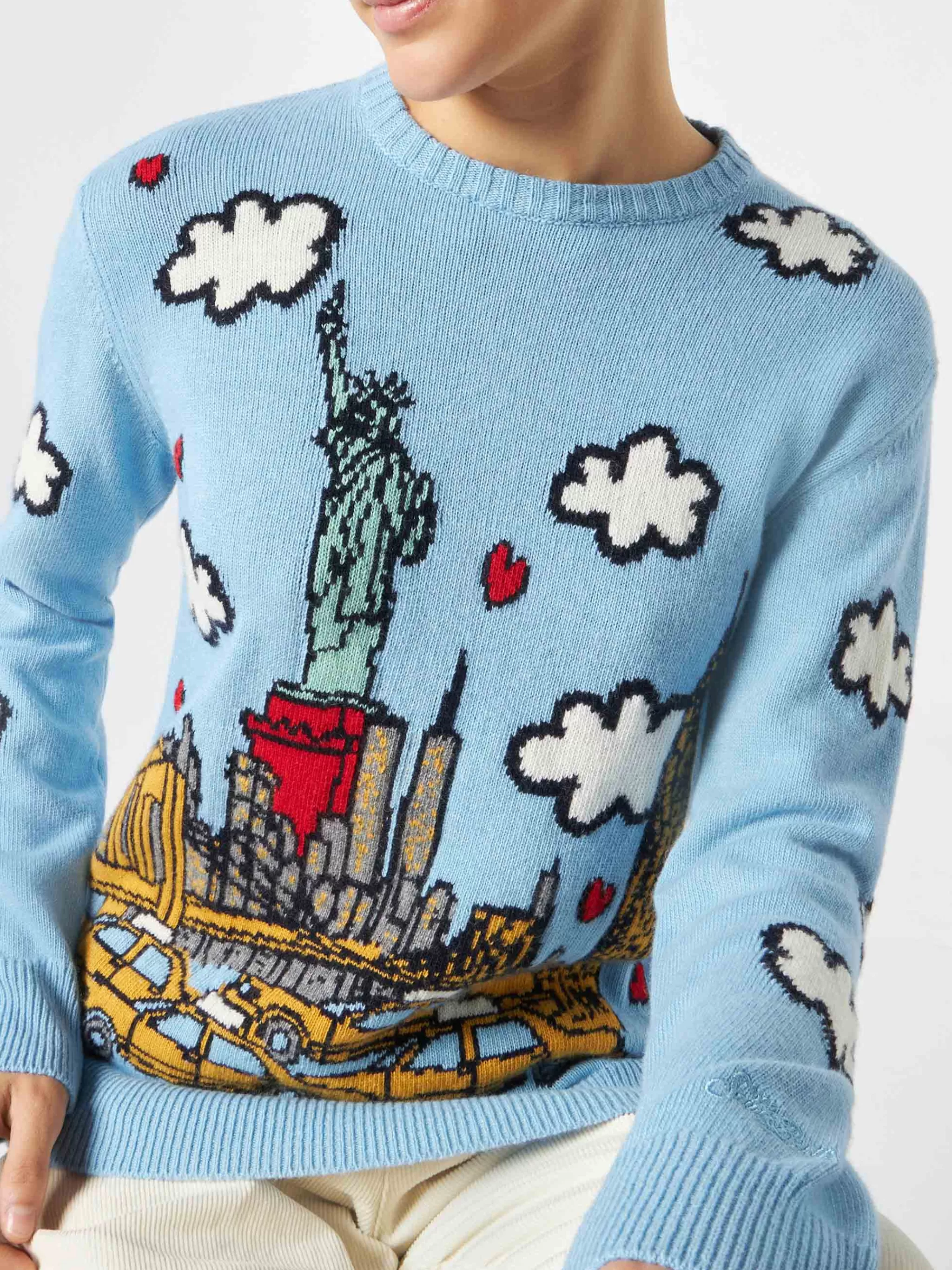 MC2 Saint Barth Woman crewneck sweater with New York postcard Store