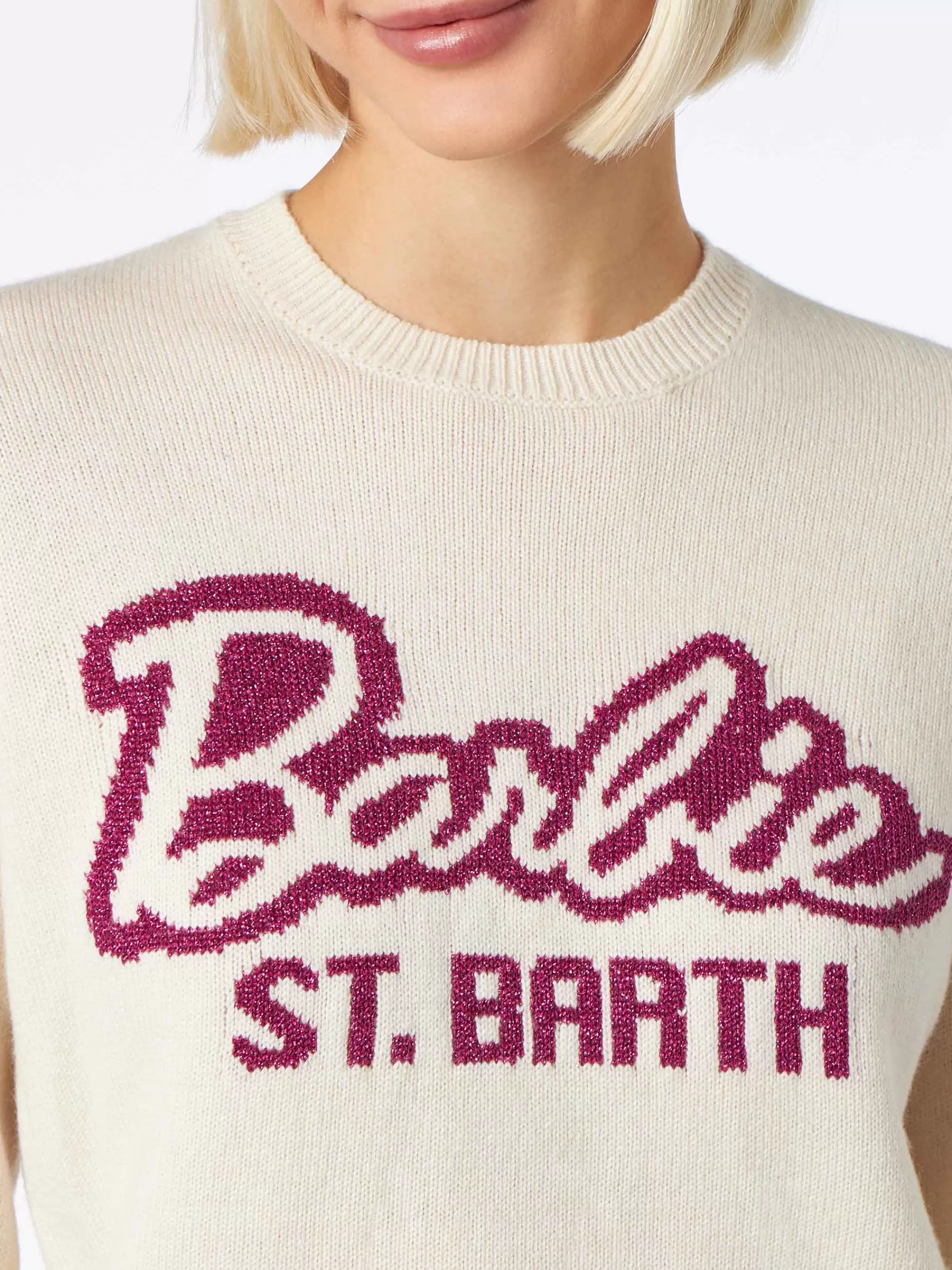 MC2 Saint Barth Woman crewneck white sweater with Barbie | BARBIE SPECIAL EDITION Clearance