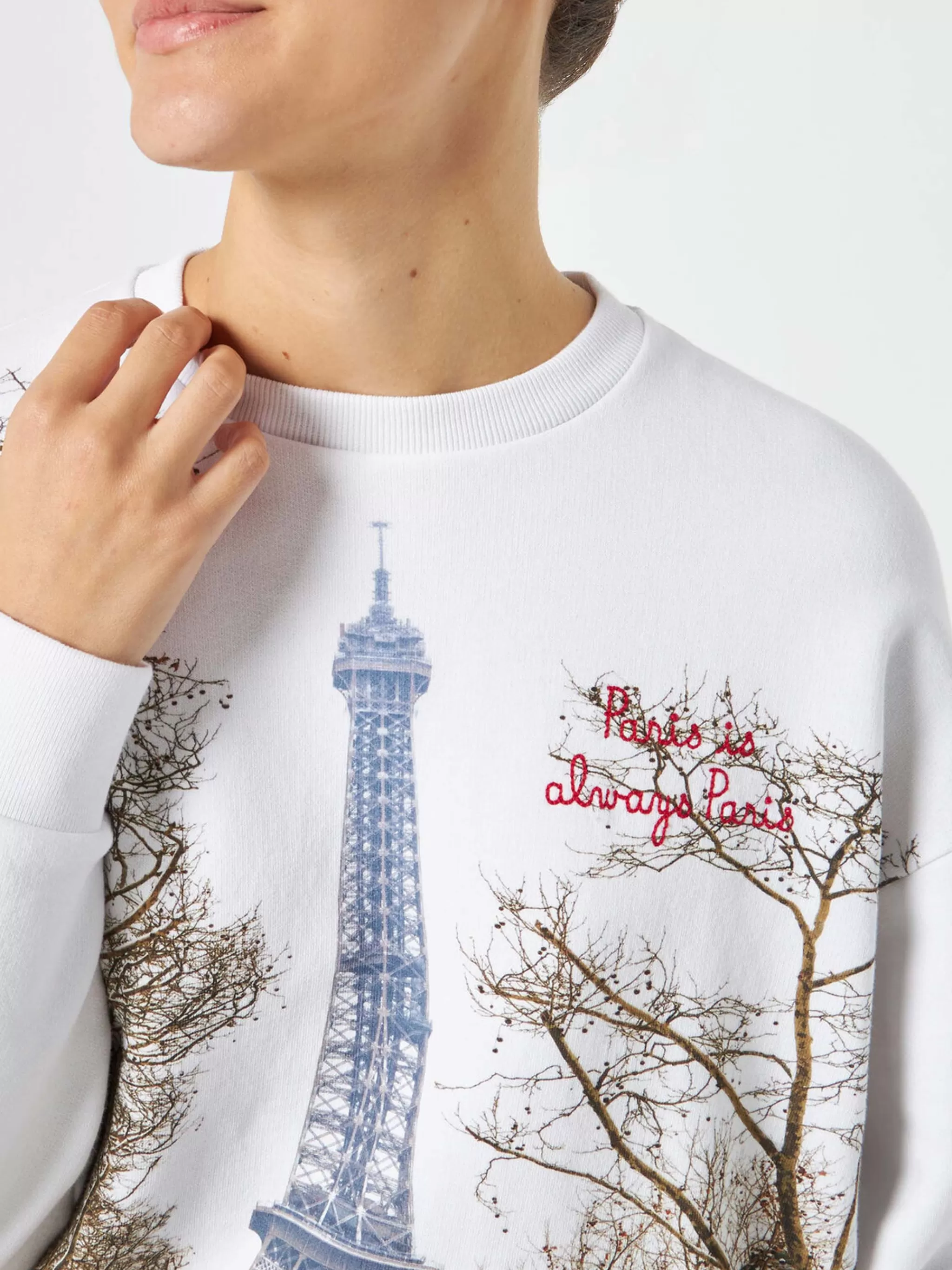 MC2 Saint Barth Woman fleece sweatshirt with Paris postcard print Best