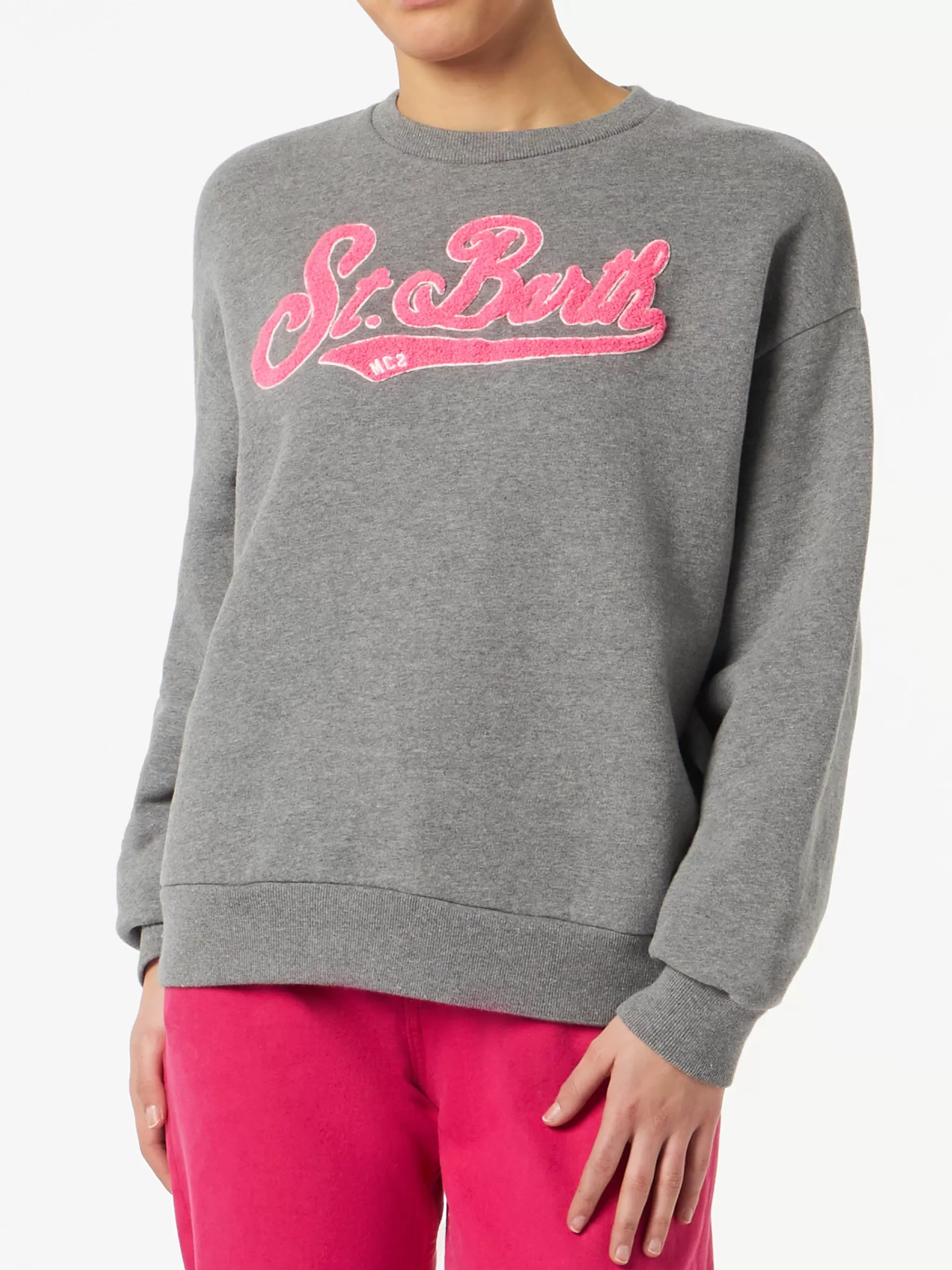 MC2 Saint Barth Woman fleece sweatshirt with pink terry logo Fashion