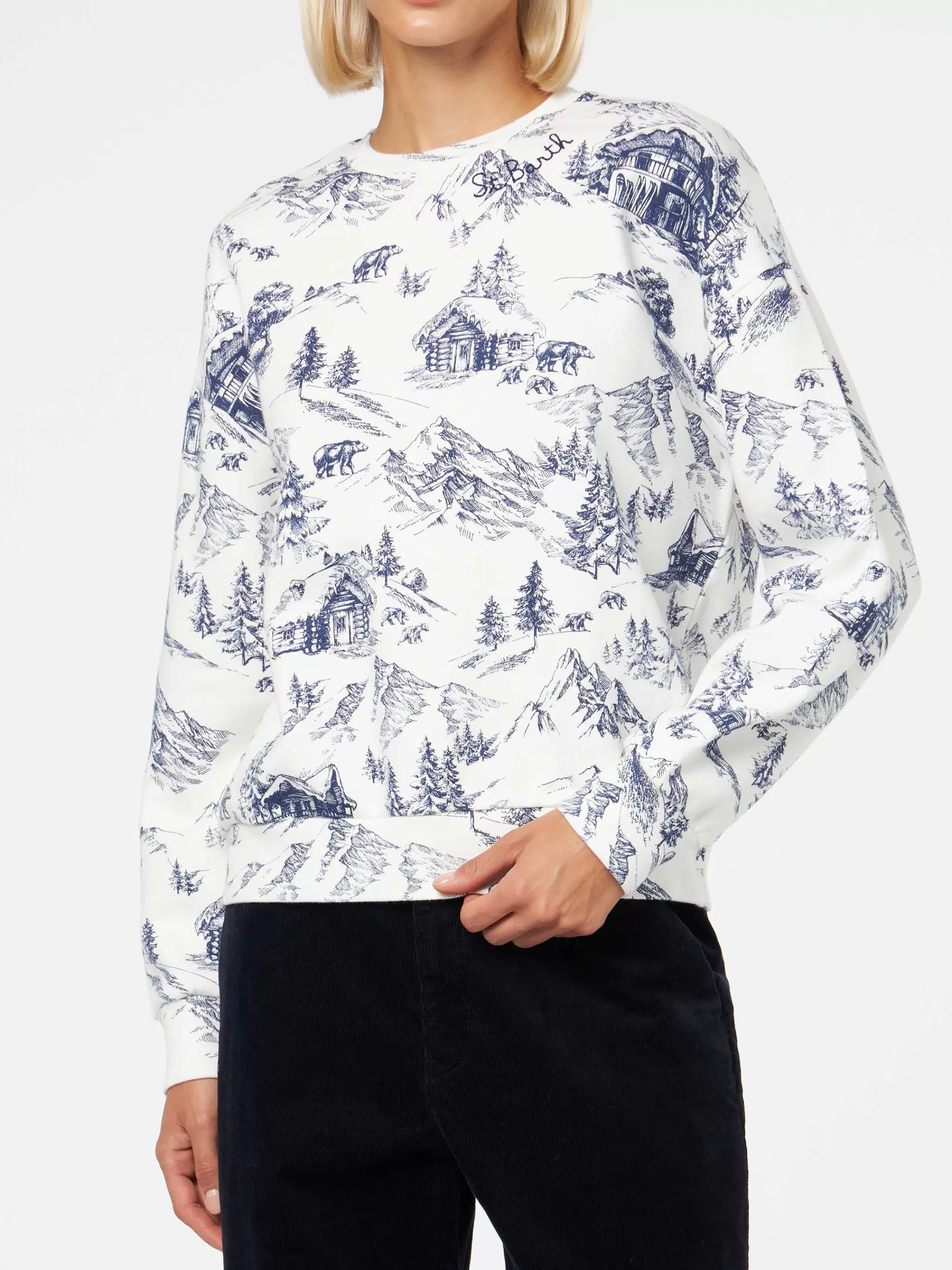 MC2 Saint Barth Woman fleece sweatshirt with toile de jouy print Discount